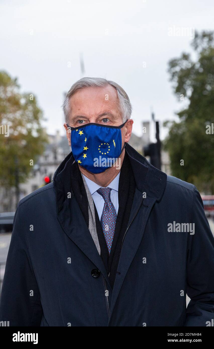 London, UK. 24th Oct, 2020. Michel Barnier arrives in Westminster for Brexit talks, Brexit Trade talks continue in London as the EU's Michel Barnier arrives at the IVS Conference Centre, No.1 Victoria Street today. Credit: Clickpics/Alamy Live News Stock Photo