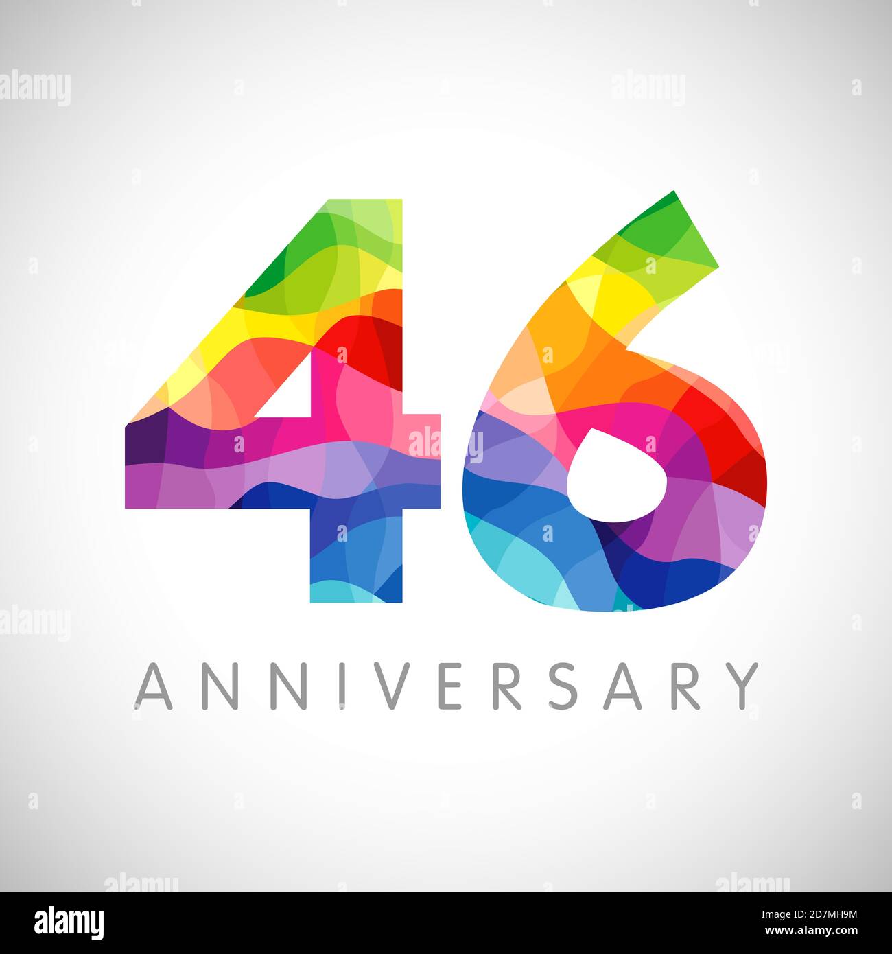 46th anniversary numbers. 46 years old logotype. Bright congrats. Isolated abstract graphic design template. Creative 4, 6 sign 3D digits. Up to 46% Stock Vector