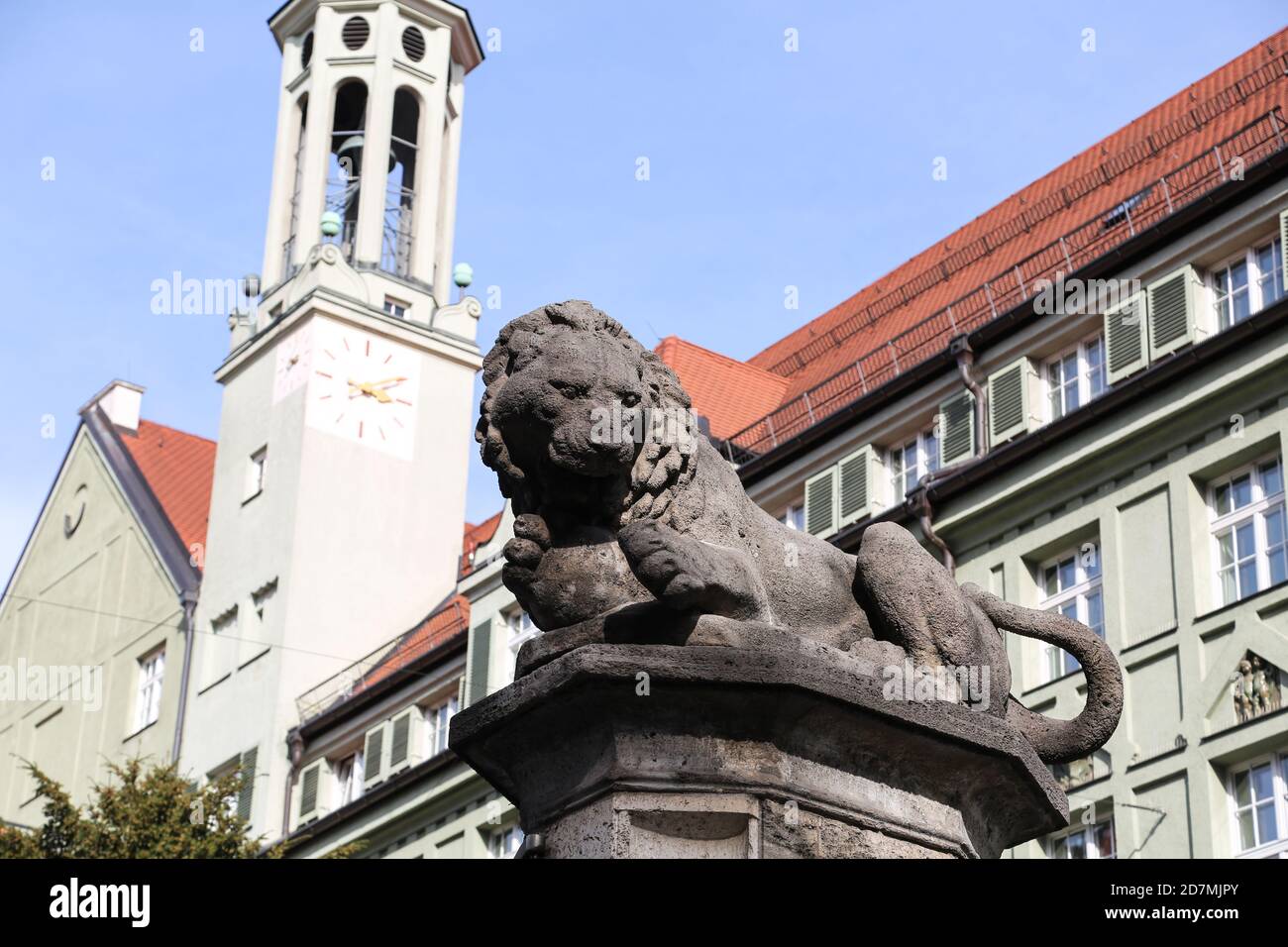 Lion in front of the police headquarters in Munich, Central Stock Photo