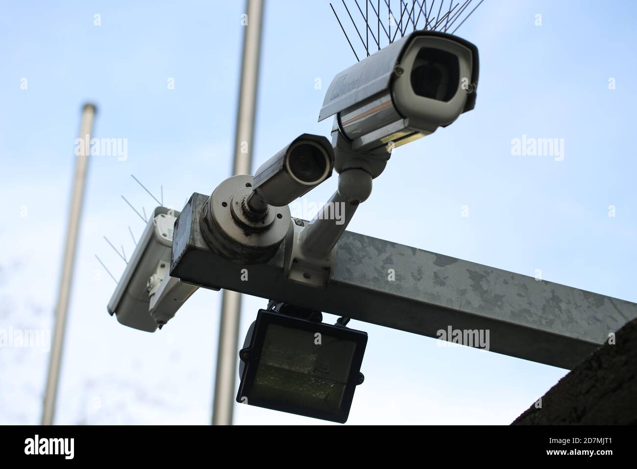 Outdoor surveillance cameras, public space, surveillance state Stock