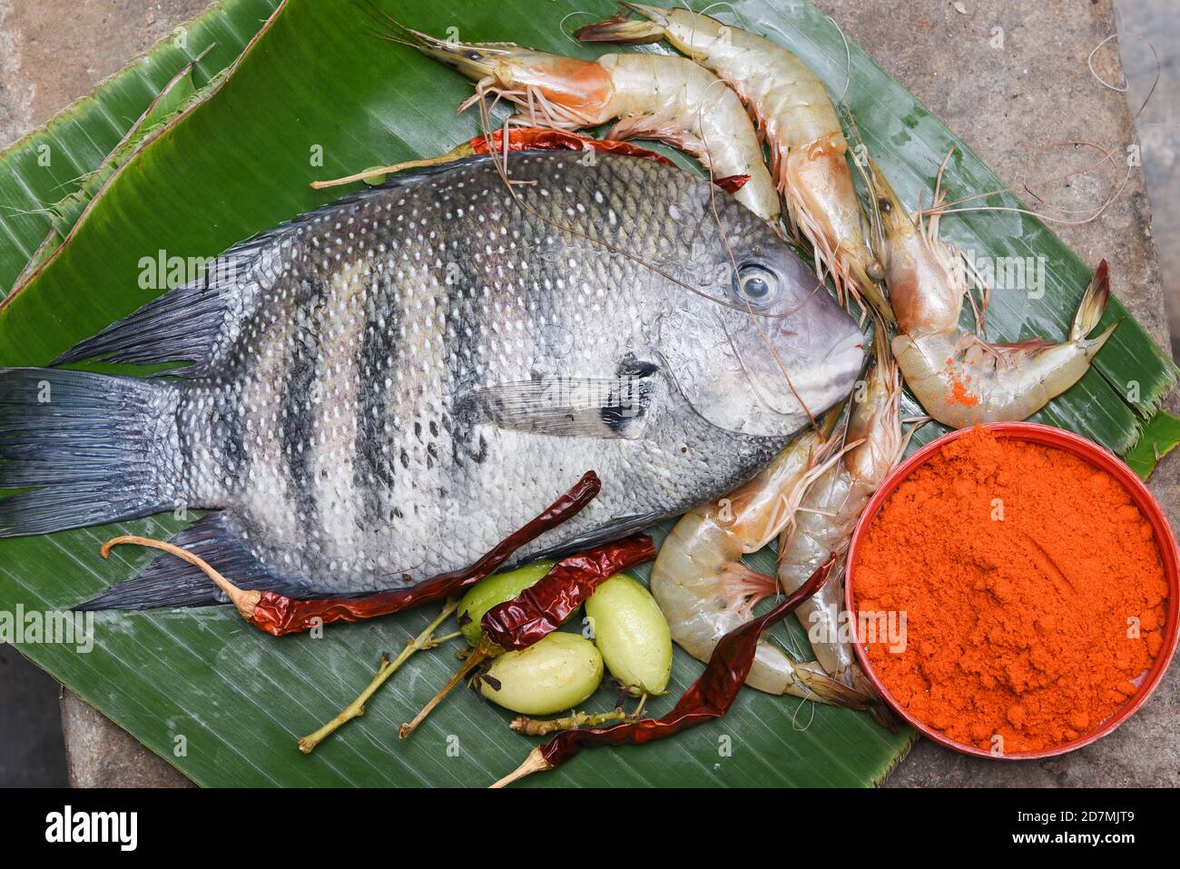 Spicy hot Kerala fish curry, Indian  fish curry popular in Goan Bengali and Sri lanka. Lankan fish curry. red curry fried fish vindaloo. King fish Stock Photo