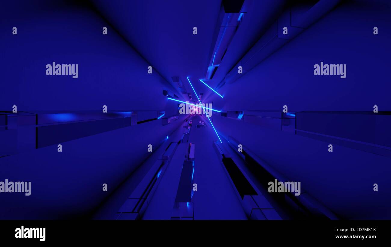 futuristic sci fi tunnel corridor with glowing multi color neon lights ...