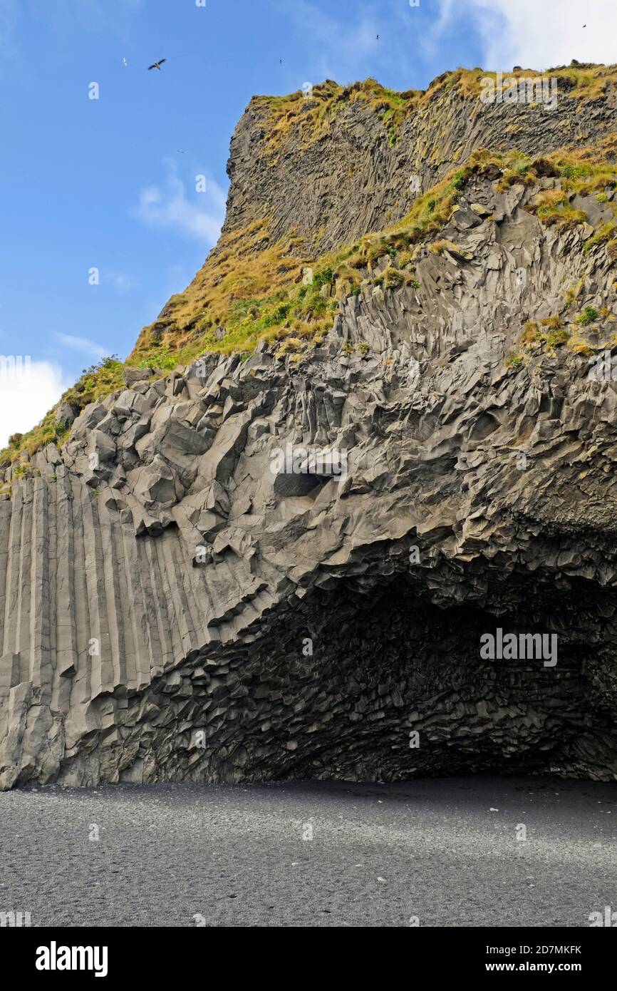 basalt stacks at Black sand beach in Iceland Stock Photo