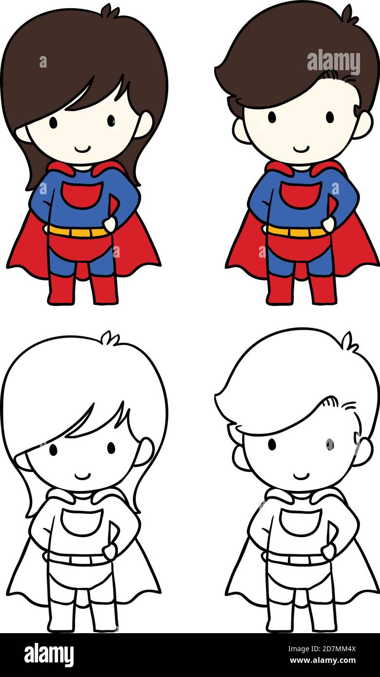 Cute Super Hero Boy And Girl Clipart Resizable Vector With Color And Outlines Stock Vector Image Art Alamy