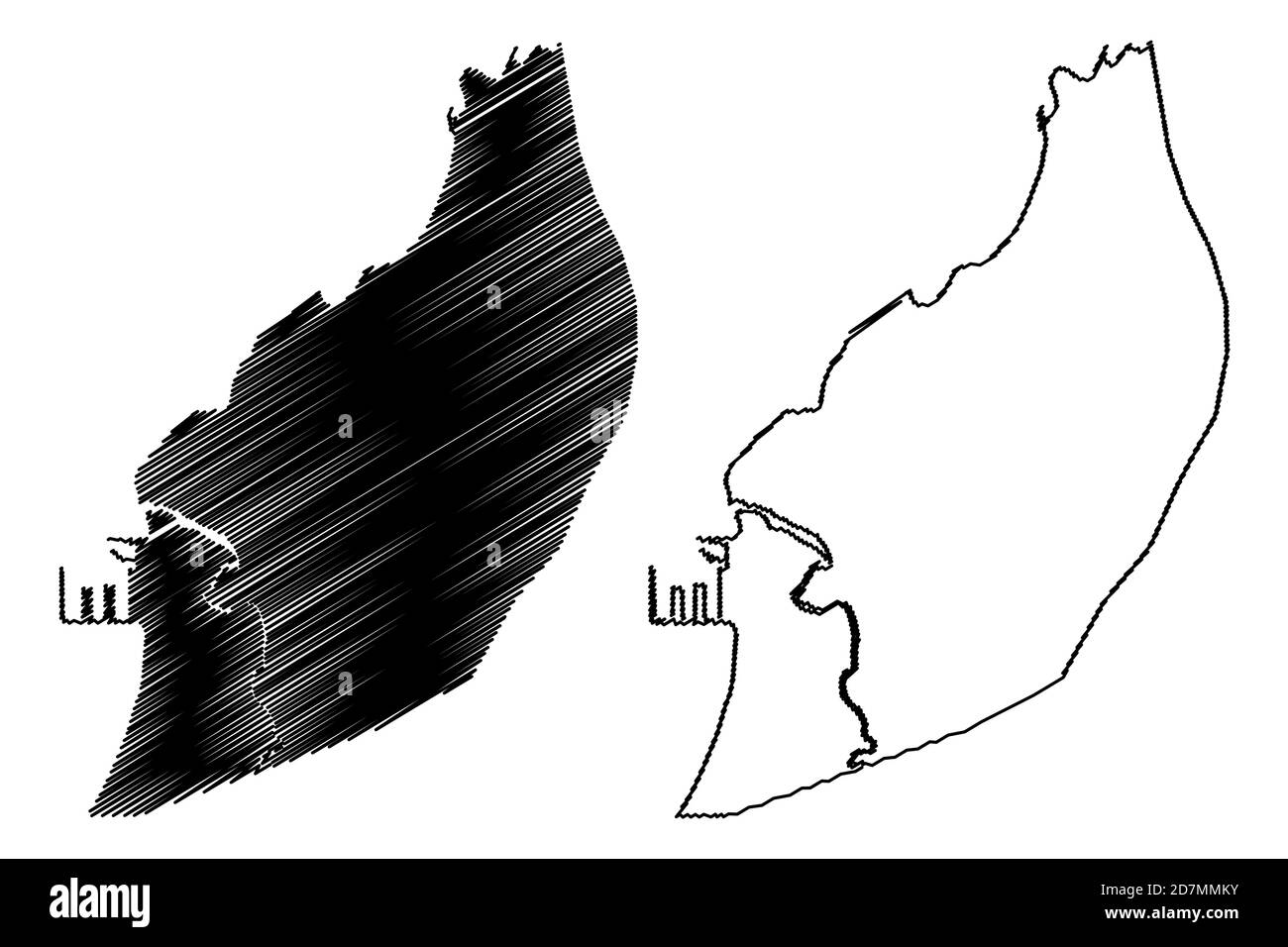 Bata City (Republic of Equatorial Guinea, Litoral Province) map vector illustration, scribble sketch City of Bata map Stock Vector