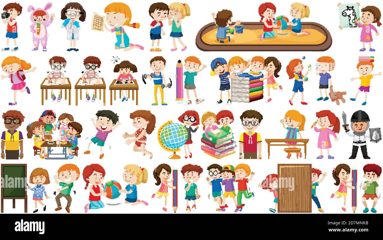 Set of cute kids cartoon character illustration Stock Vector Image ...