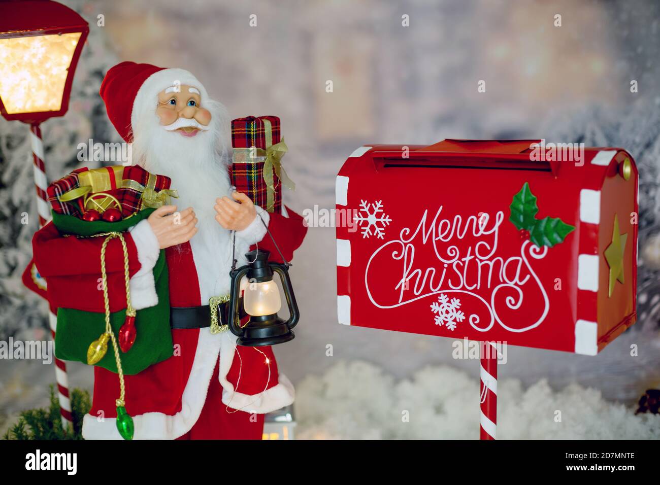 Christmas mailbox with santa claus outdoors in the snow, christmas  decoration in outdoor christmas snow shot Stock Photo - Alamy