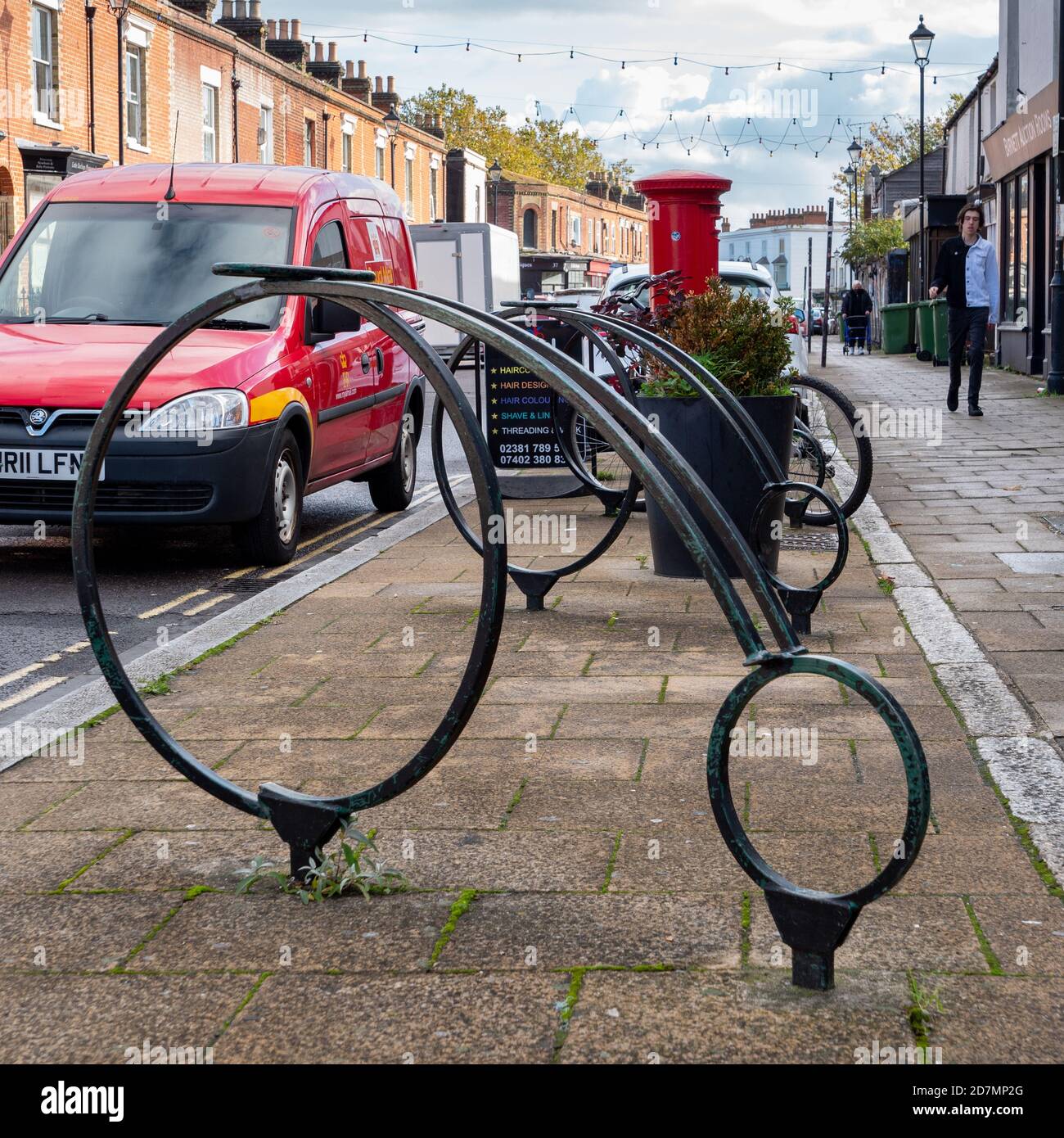 Penny Farthing shaped bike racks in Northam, Southampton, UK. Stock Photo