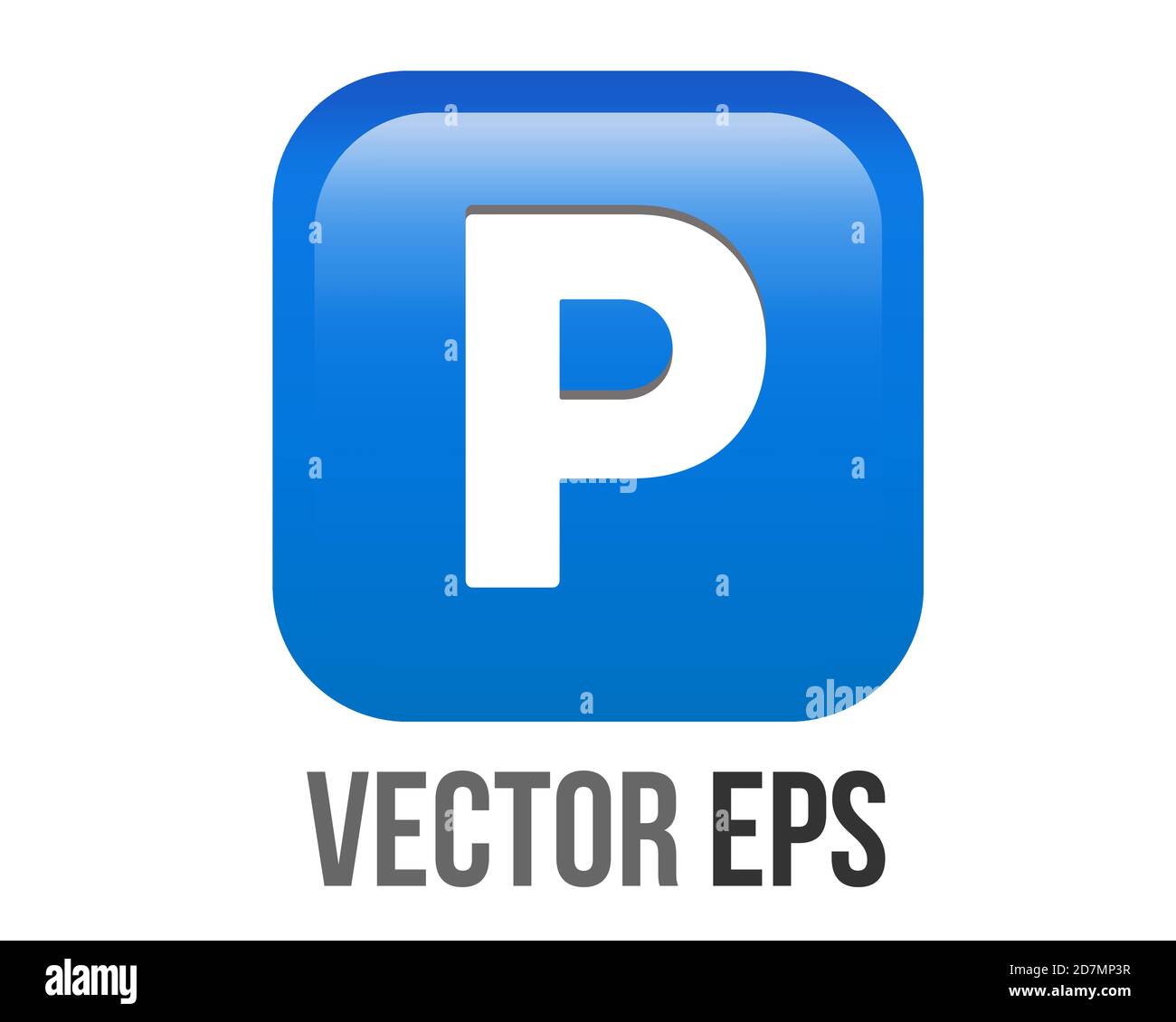 The isolated vector gradient blue P button is the letter P inside square icon, represent parking zones Stock Vector