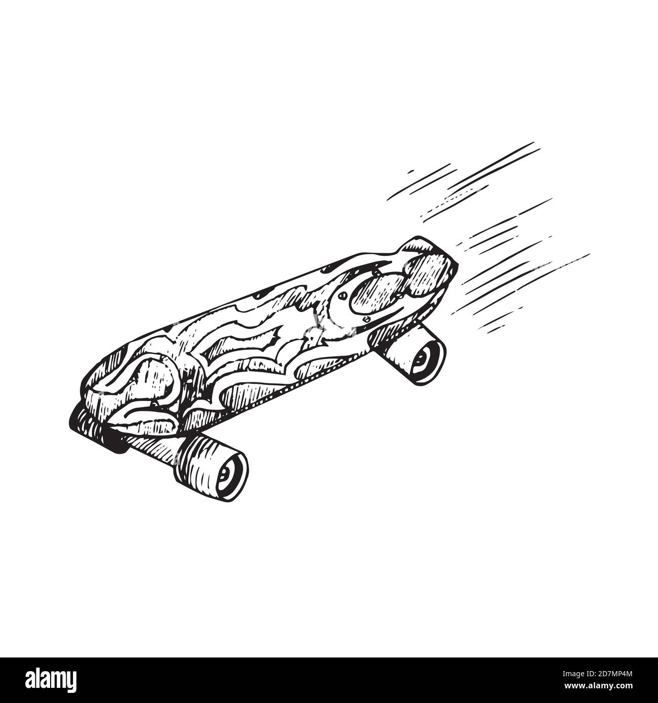 Skateboard, hand drawn doodle sketch, isolated outline illustration