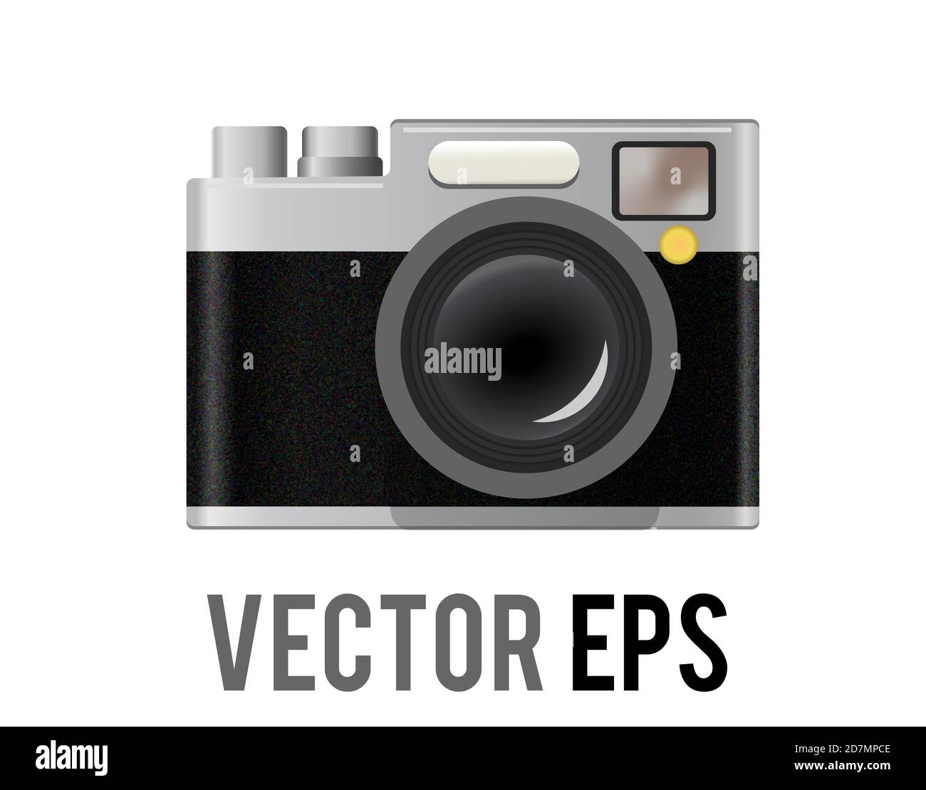 The isolated vector classic profession black, silver casing camera icon with lens, shutter button, view finder and operating controls Stock Vector