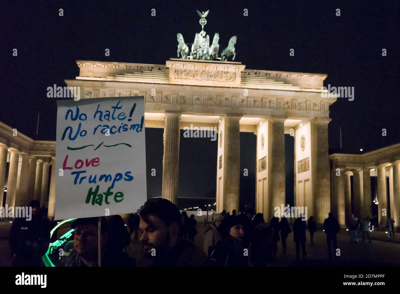 Brandenburg Gate: demonstration against Trump and Putin Stock Photo