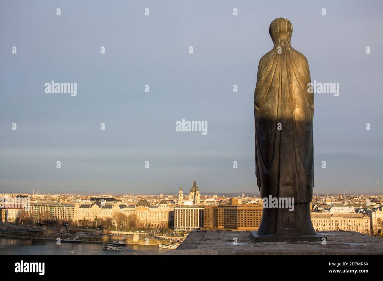 Virgin Mary Statue and Budapest landscape Stock Photo Alamy