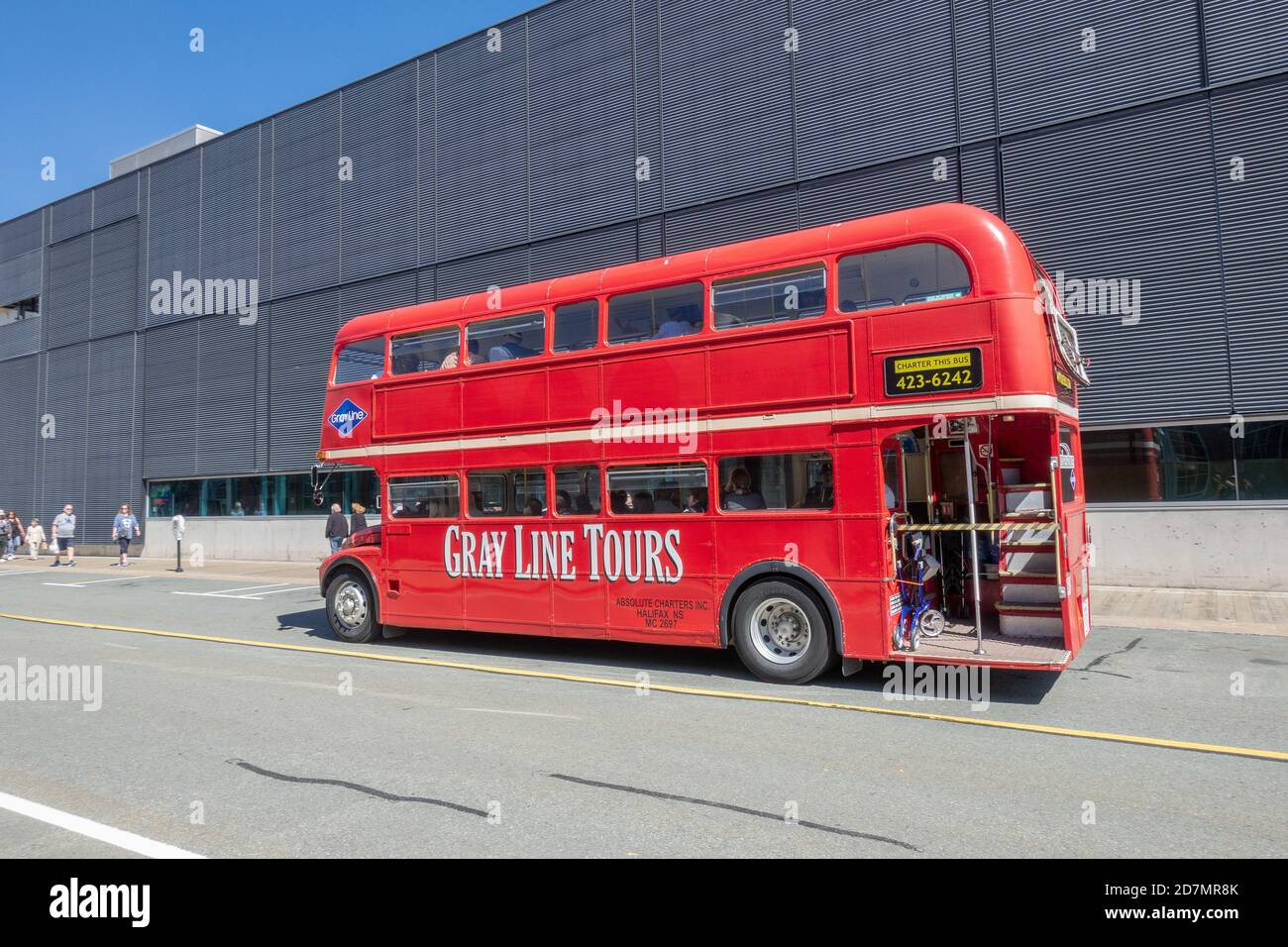 Gray Line Tourist Hop On Hop Off Vintage Red London Double Decker Bus Routemaster 1965 Bus At Halifax Cruise Ship Terminal Nova Scotia Canada Stock Photo
