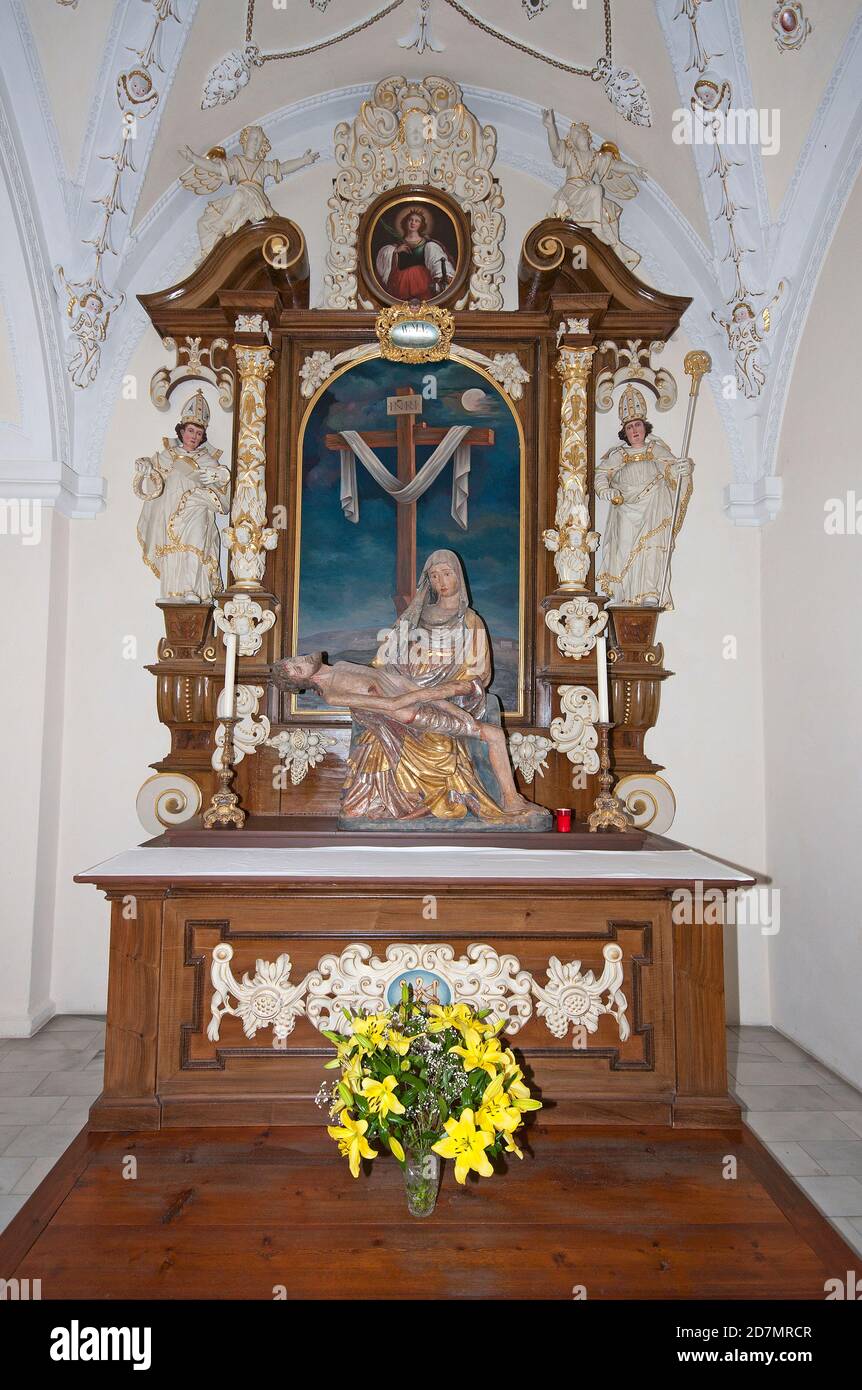 Interior of church in Monte Maria Abbey (Marienberg), Malles, Venosta Valley (Vinschgau), Bolzano, Trentino-Alto Adige, Italy Stock Photo
