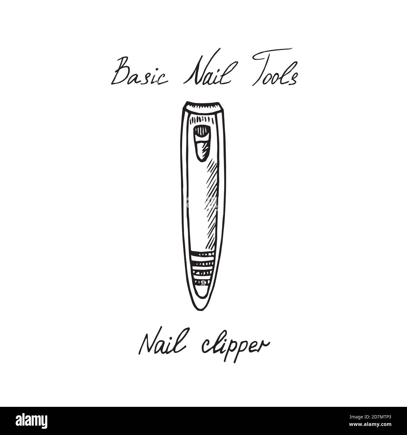 Basic nail tools, nail clipper, hand drawn doodle sketch with