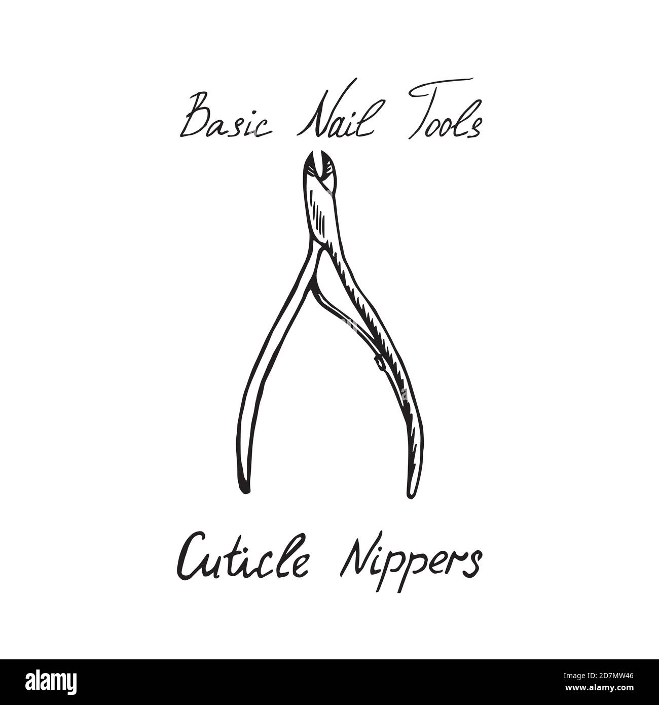 Basic nail tools, cuticle nippers, hand drawn doodle sketch with