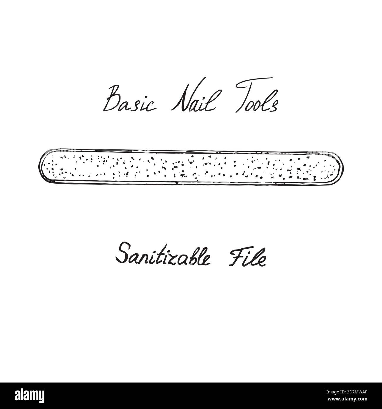 Basic nail tools, nail sanitizable file, hand drawn doodle sketch with