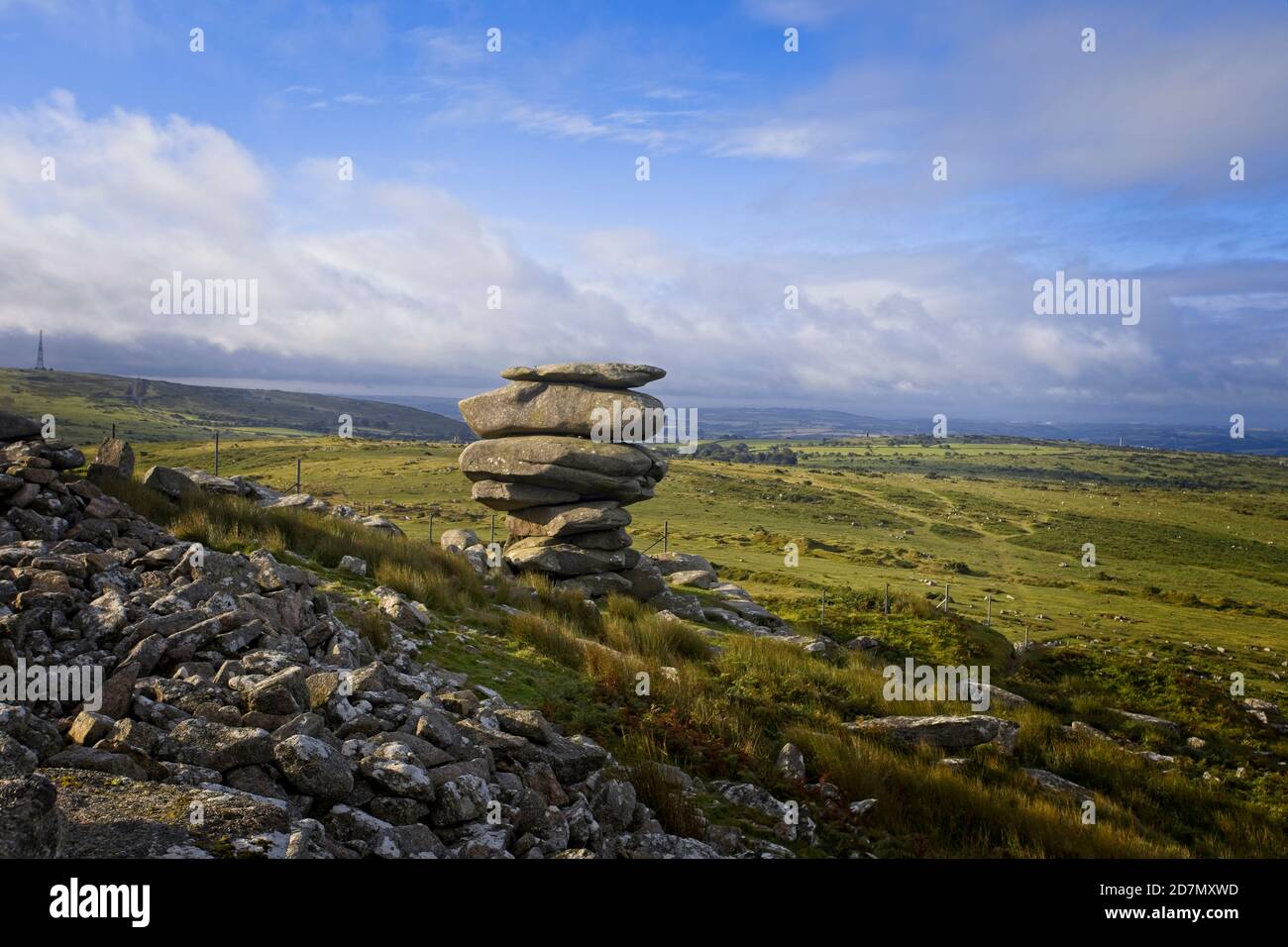The Cheesewring, a natural formation of weathered granite on Stowe's Hill, Bodmin Moor, near Minions, Cornwall, England, UK. Stock Photo