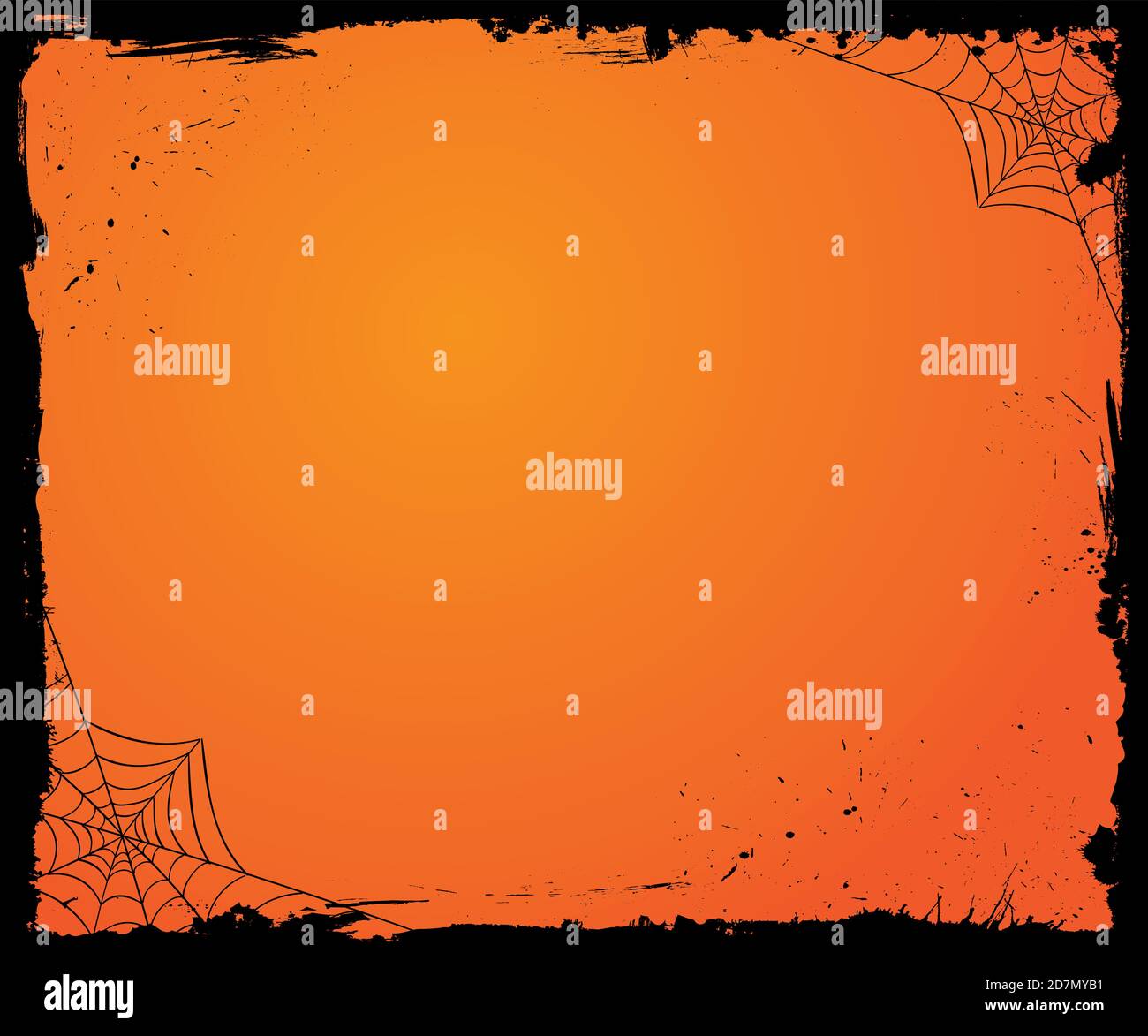 The vector medium rectangle banner size Halloween gradient orange template background with black layer border, moon, bat, pumpkin Stock Vector