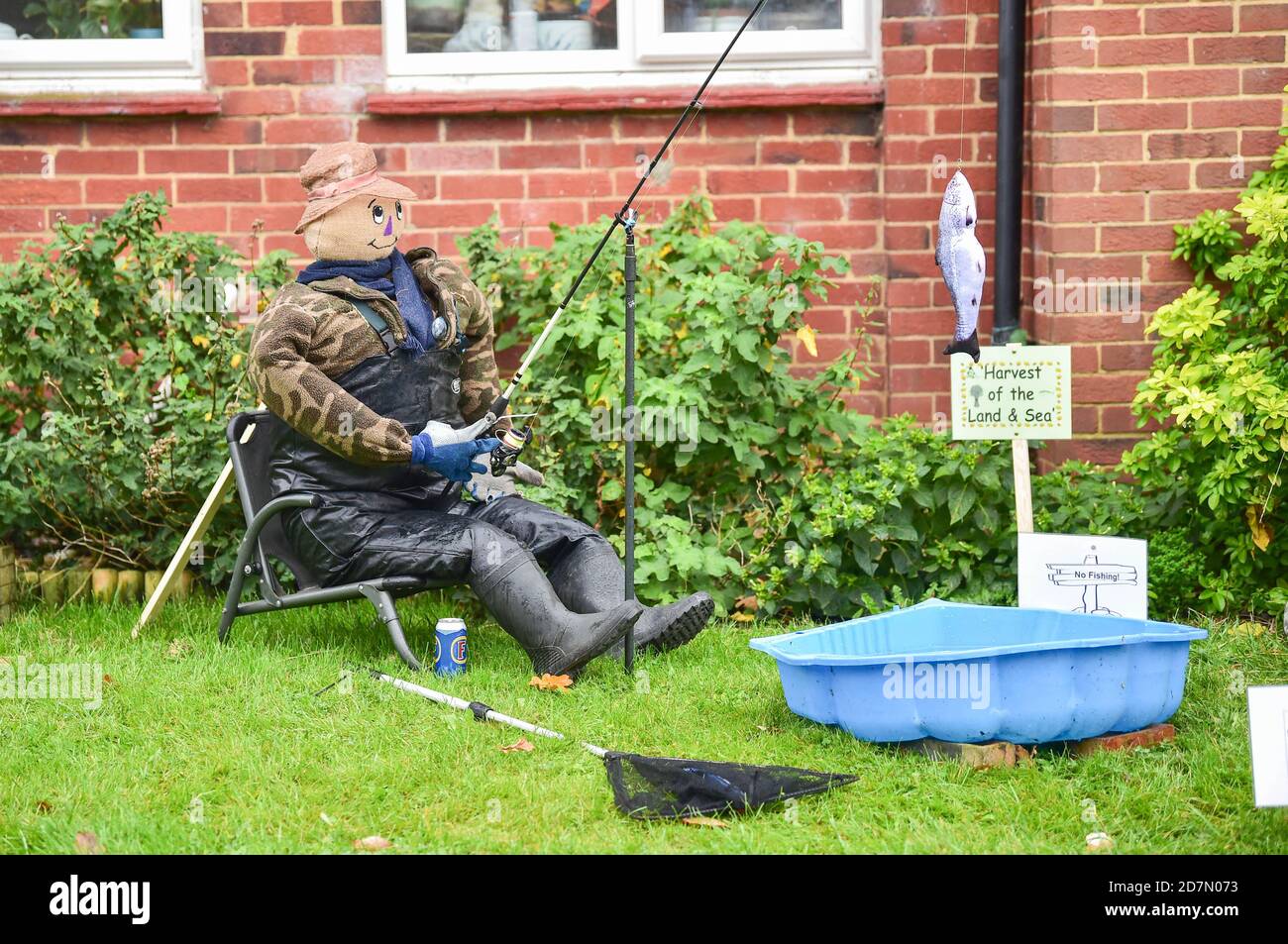 Worthing UK 24th October 2020 - Nearly one hundred scarecrows have appeared around the village of Ferring near Worthing this weekend as their Scarecrow Festival takes place this week : Credit Simon Dack / Alamy Live News Stock Photo