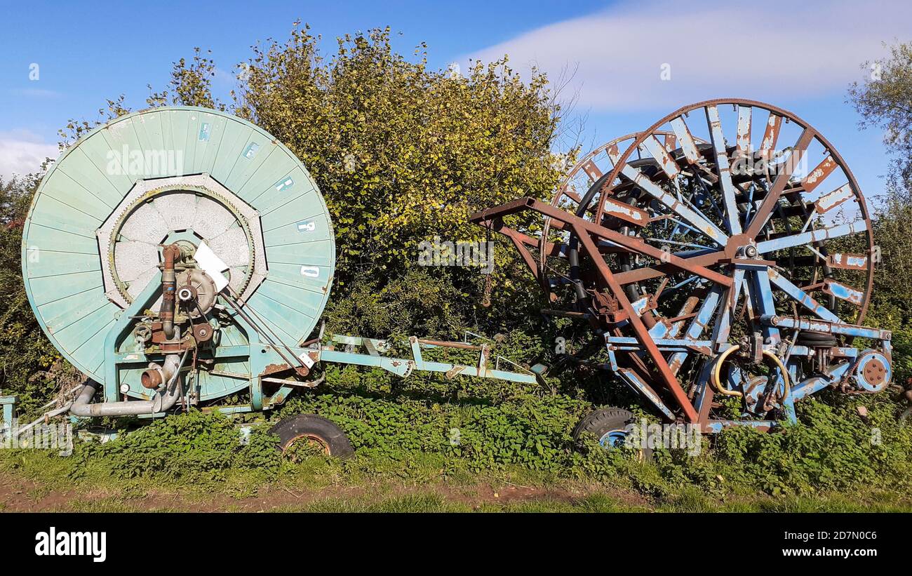 Irrigation equipment on a farm in Woodhouse Eaves, Leicestershire, UK