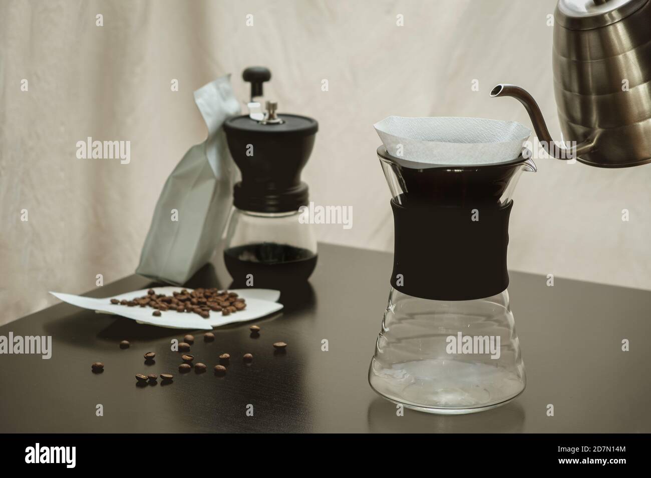 Process of brewing V60 filter coffee Stock Photo Alamy
