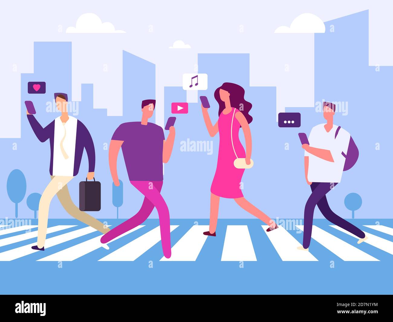 Social media and people in the big town vector concept. Illustration of