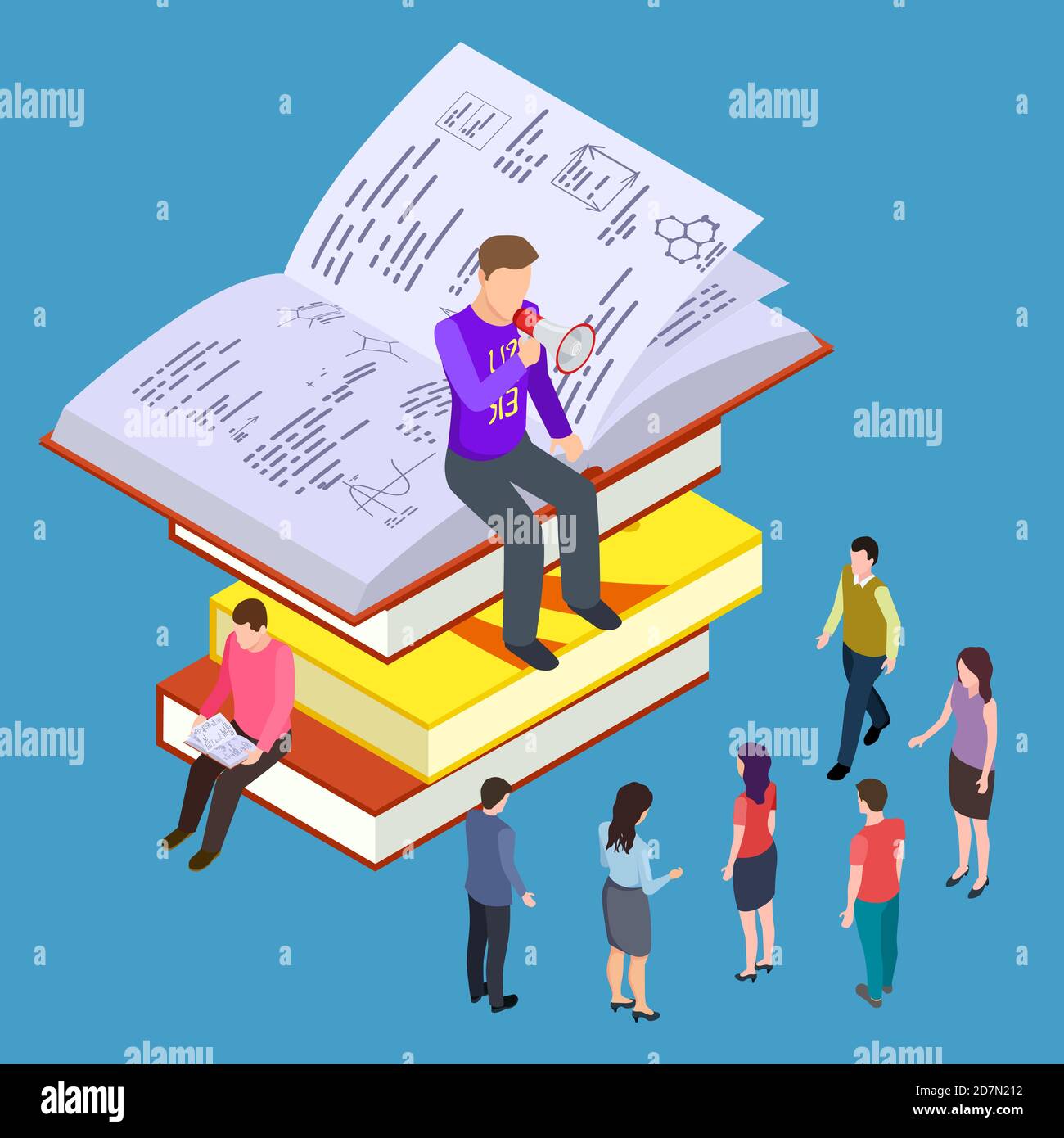 Self education, training and teaching vector isometric concept. Illustration of education and coaching, lesson learning, self-education and teaching Stock Vector