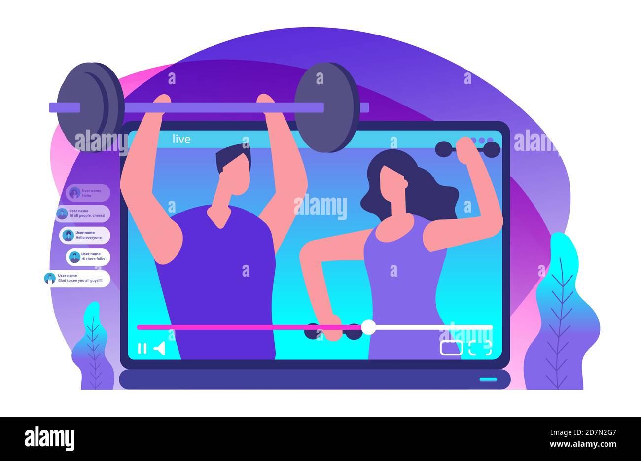 Sport livestream video. Sports bloggers vector illustration. Sport blogger media, video blogging about fitness Stock Vector
