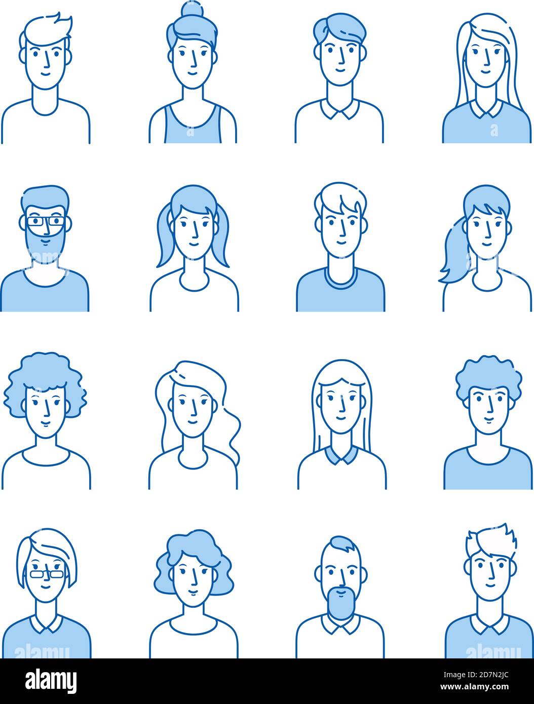 vector linear flat people faces icon set. Social media avatar