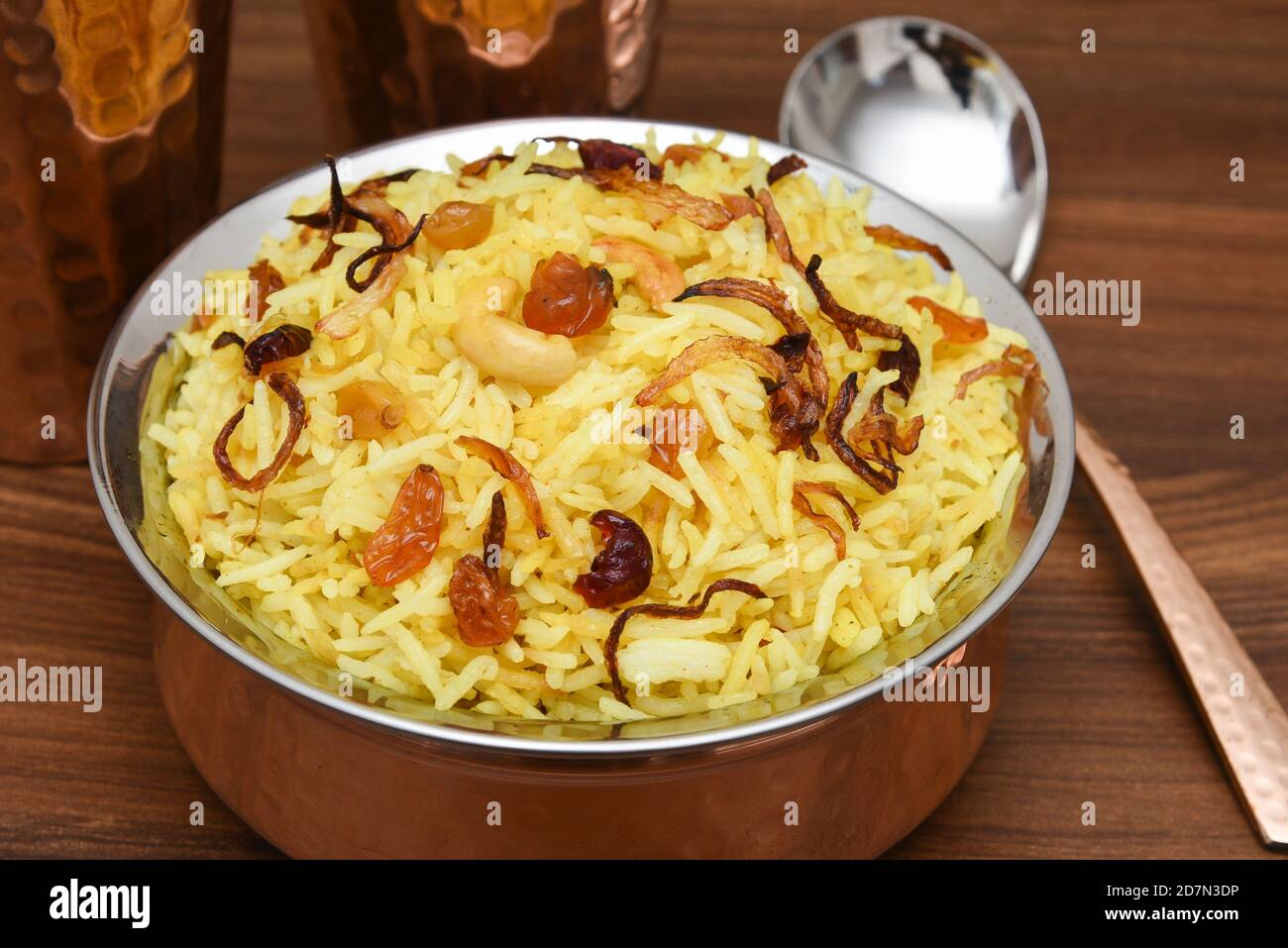 Chicken biryani biriyani with basmati rice. Indian rice food . fish