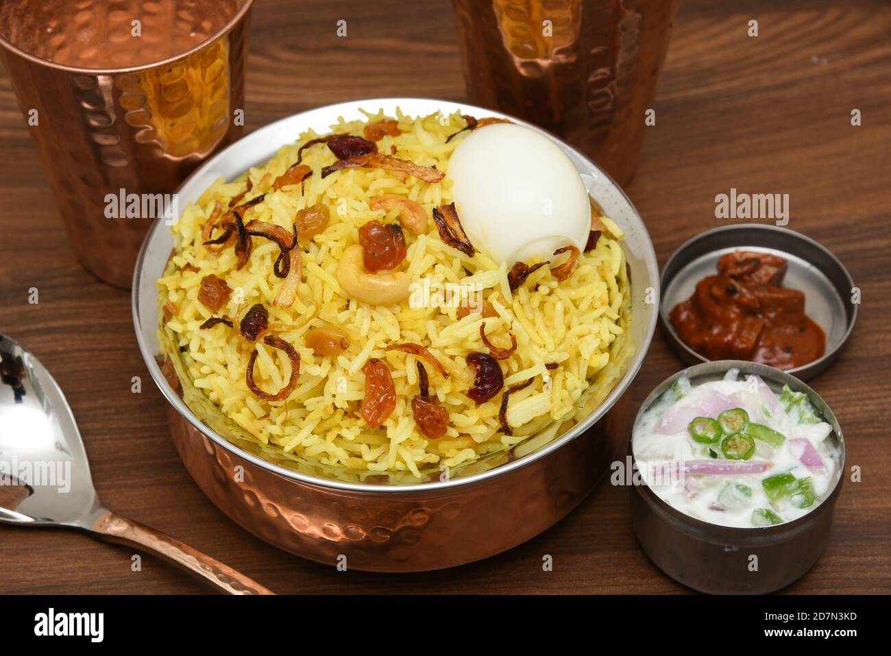Chicken biryani biriyani with basmati rice. Indian rice food . fish