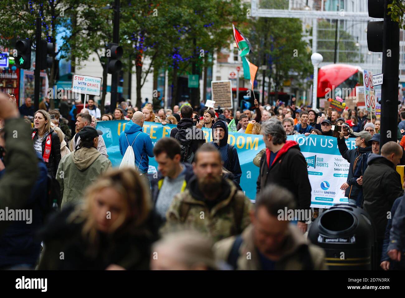 Hyde Park, London, UK. 24 October, 2020. Further action by anti lockdown protesters who are meeting and protesting in Hyde Park, London. No social distancing is being observed and no masks worn by attendants. The March proceeds down Oxford street. Photo Credit: Paul Lawrenson-PAL Media/Alamy Live News Stock Photo