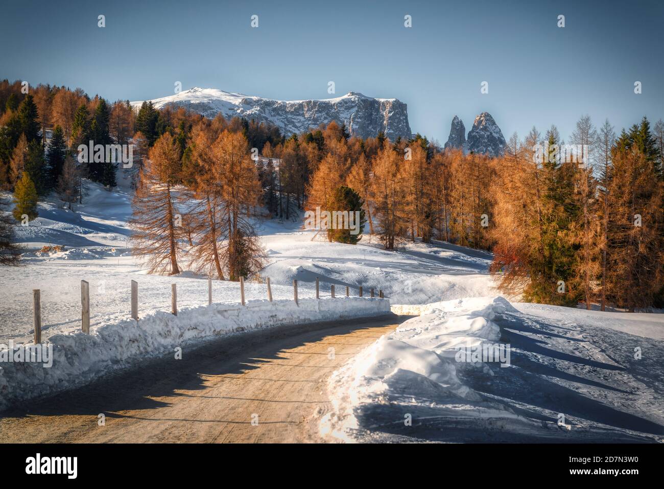 beautiful winter landscape of Alpe di Siusi in the Dolomiti Unesco World Heritage Stock Photo