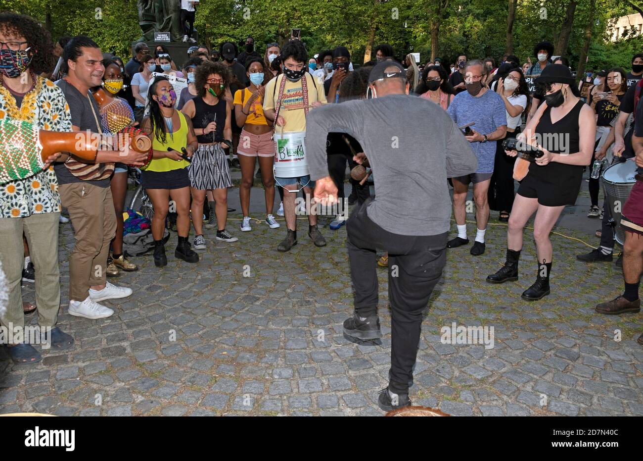 George Floyd tribute, Peaceful gathering with dancing and music at the Grand Army Plaza in Brooklyn , NYC, USA. 6/8/2020 Stock Photo