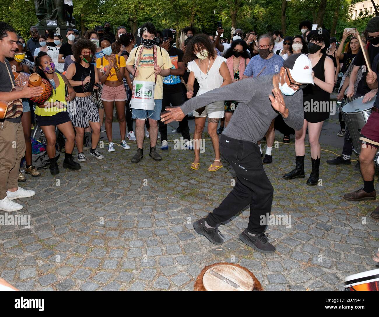 George Floyd tribute, Peaceful gathering with dancing and music at the Grand Army Plaza in Brooklyn , NYC, USA. 6/8/2020 Stock Photo