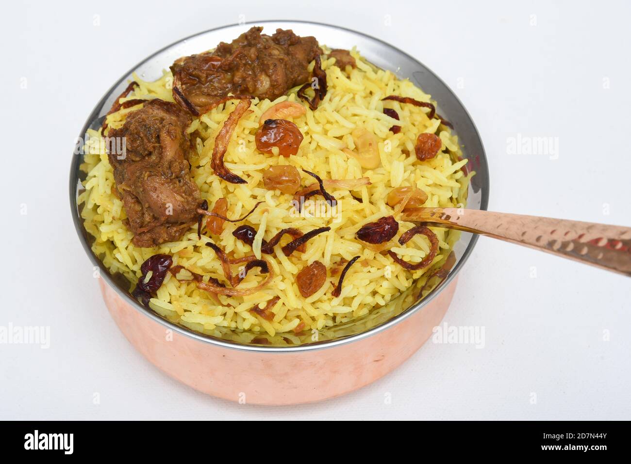 Chicken biryani biriyani with basmati rice. Indian rice food . fish