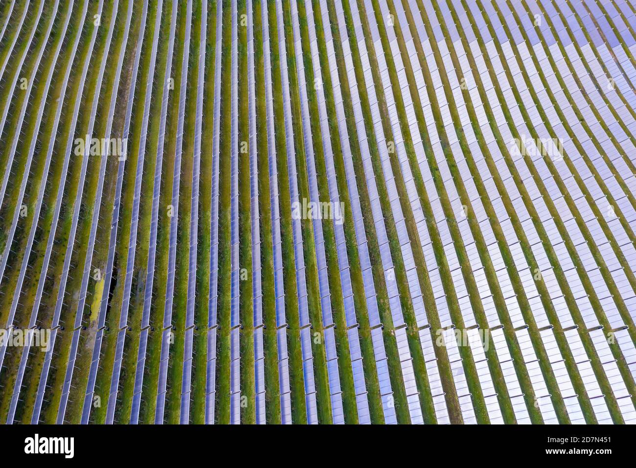 Solar Energy Park in Silkeborg, Denmark. It covers an area of 156.000 m2 or 22 football fields and has 12,000 solar panels. Stock Photo