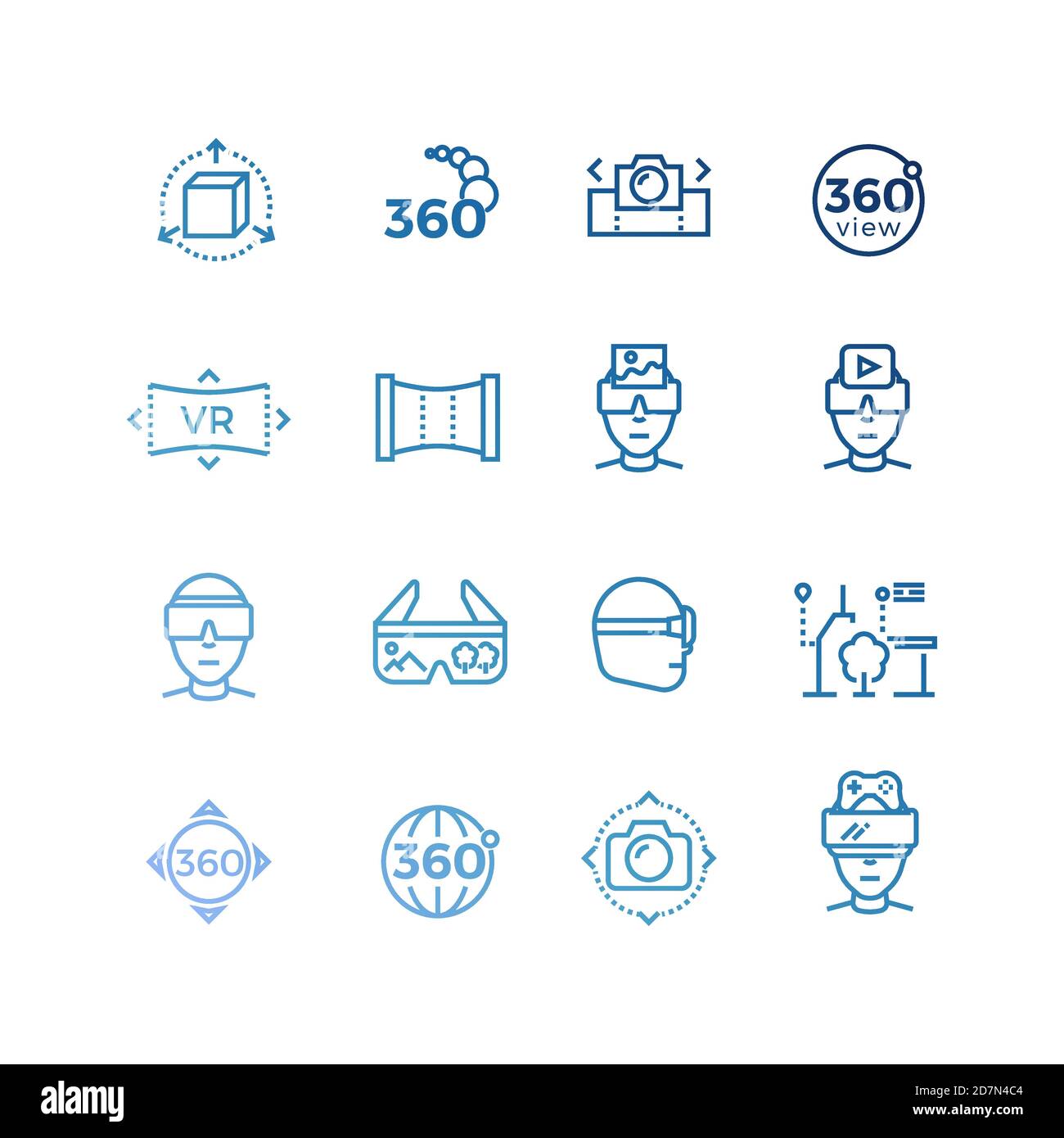 Virtual reality line icons and device collection. Gadget mobile for video, glasses vr illustration Stock Vector