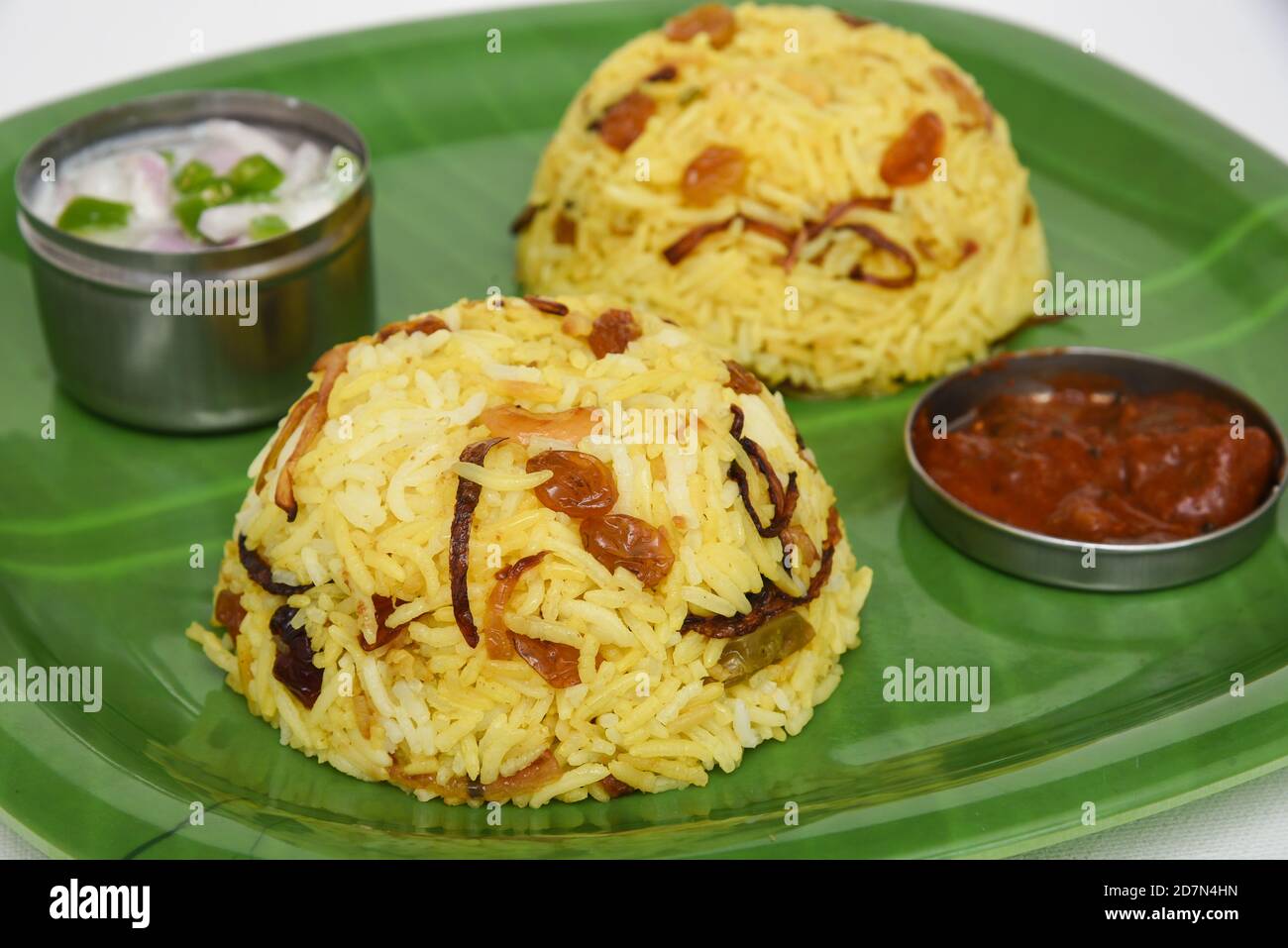 Chicken biryani biriyani with basmati rice. Indian rice food . fish