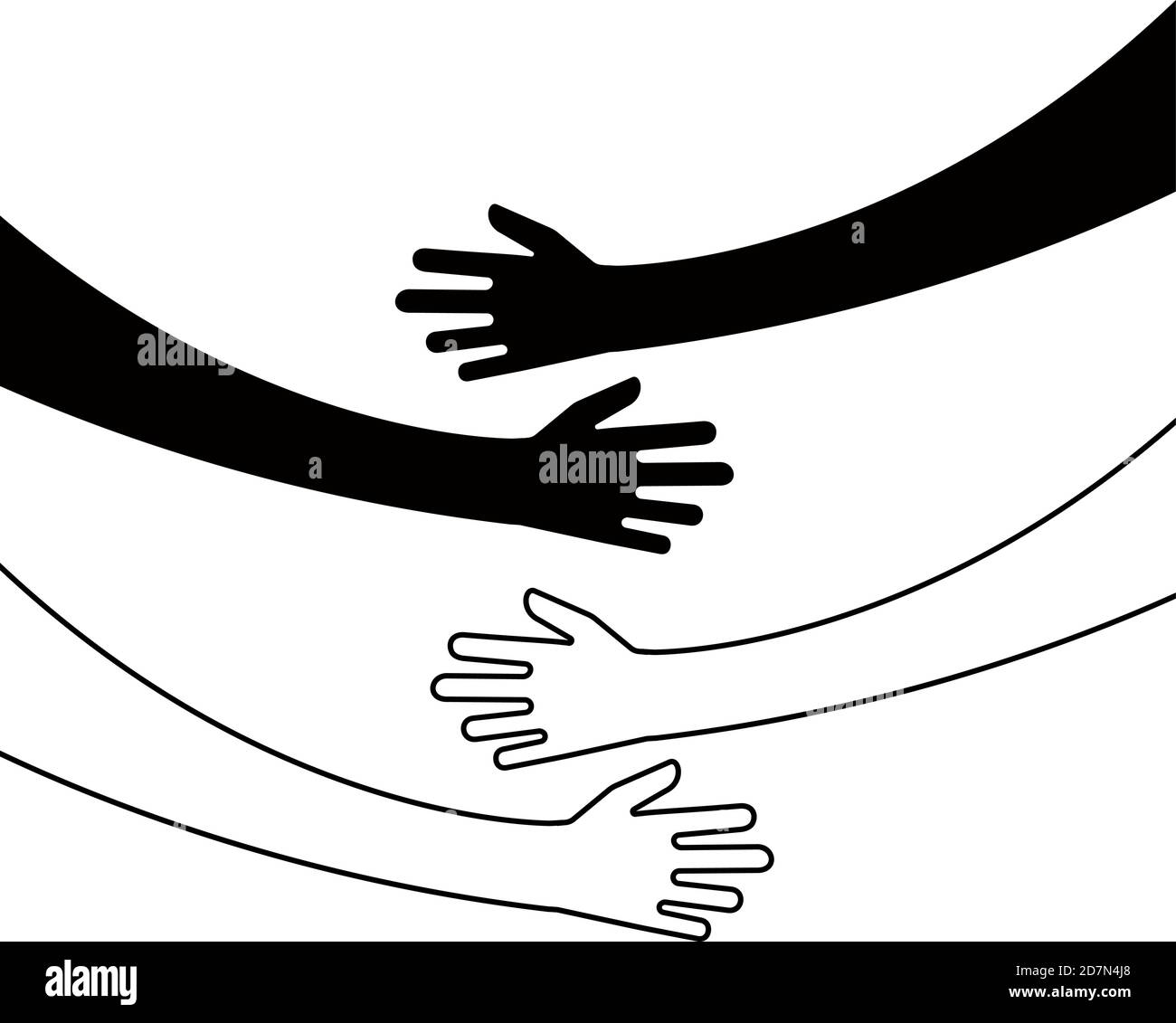 Hugging hands. Arm embrace, belief togetherness unique relationship hugged hands vector isolated concept. Love and friendship, relationship embrace illustration Stock Vector