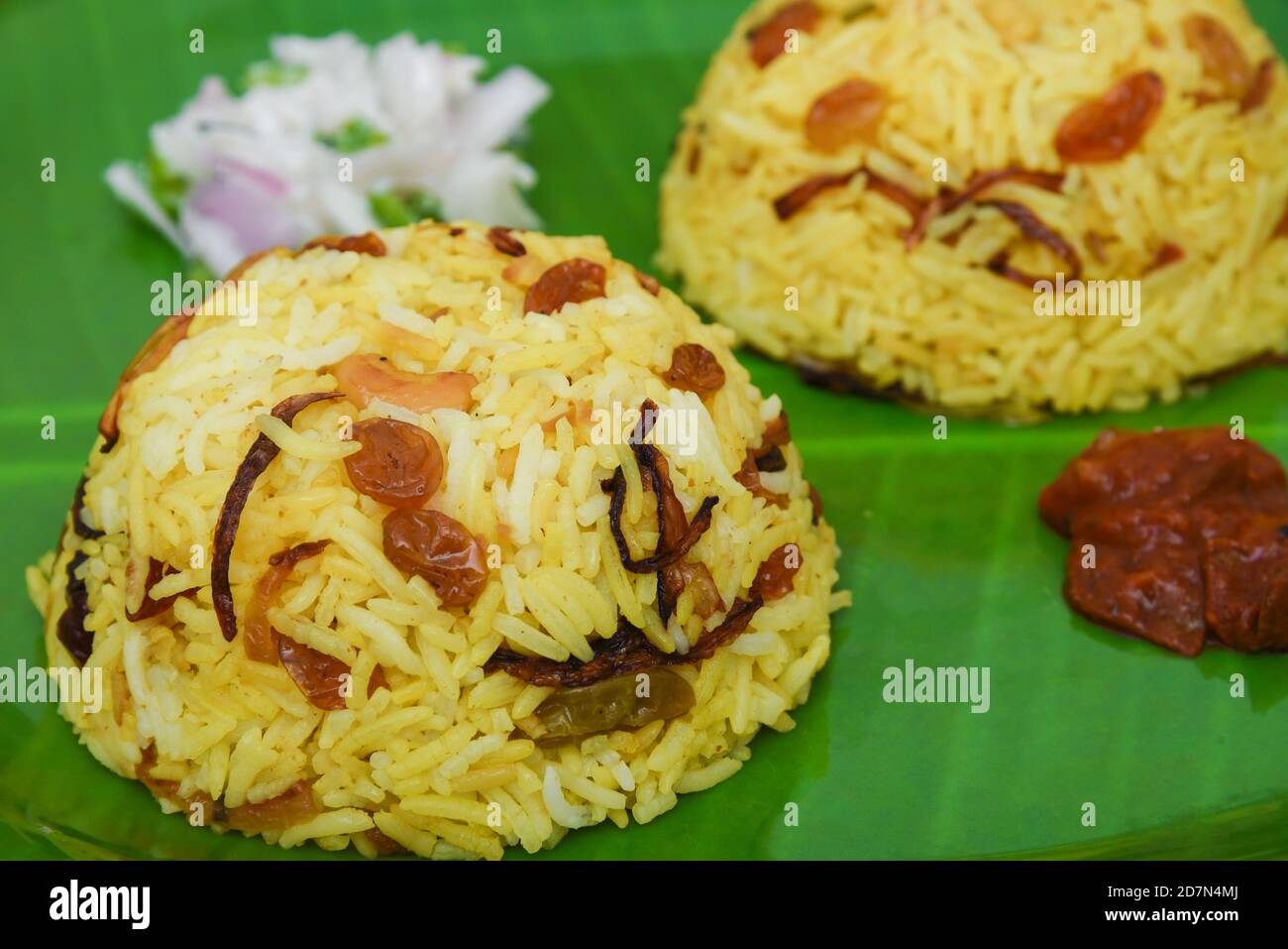 Chicken biryani biriyani with basmati rice. Indian rice food . fish