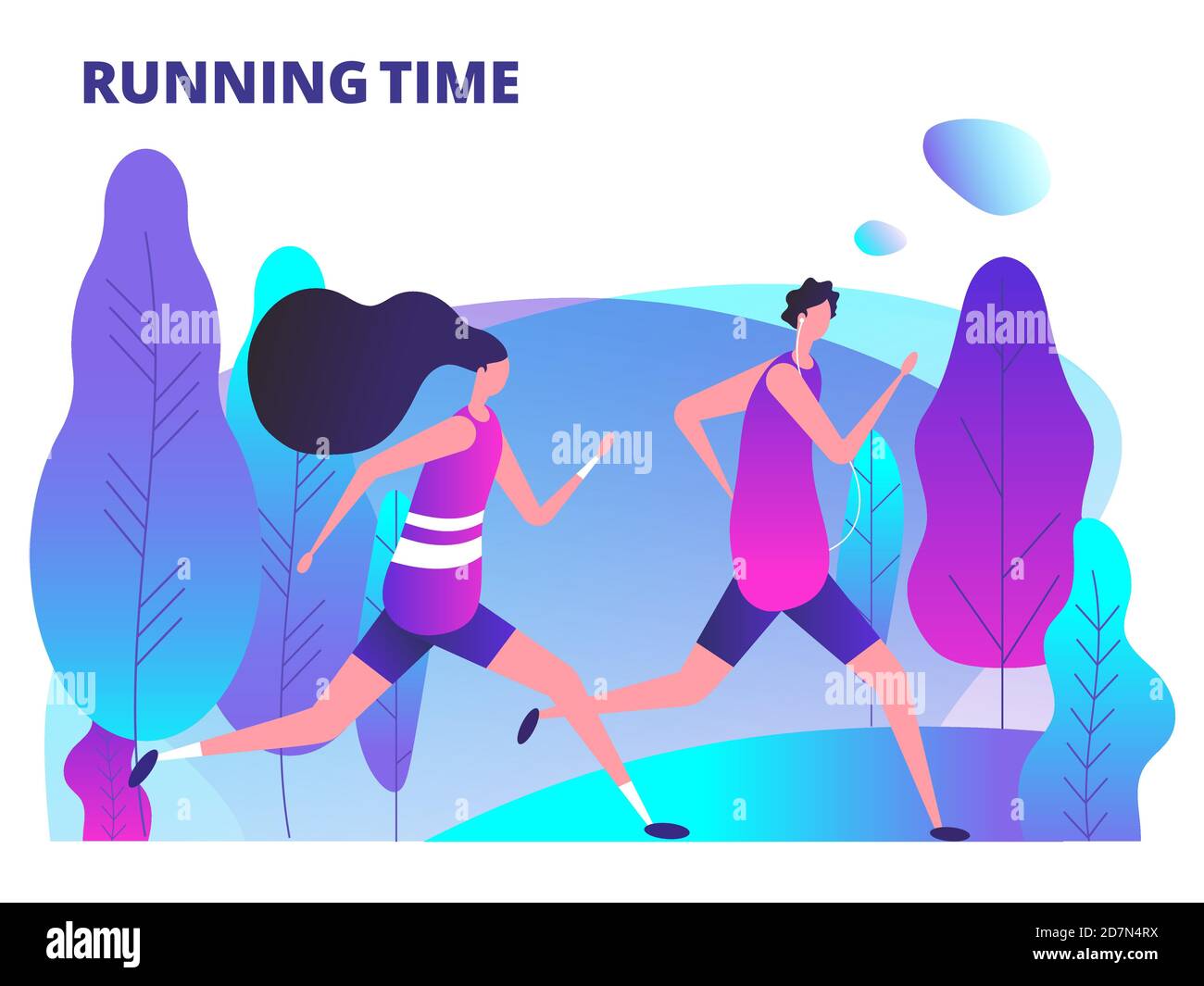 Man and woman running in park. Fitness workout and healthy body life style vector illustration. Fitness girl and active lifestyle run Stock Vector