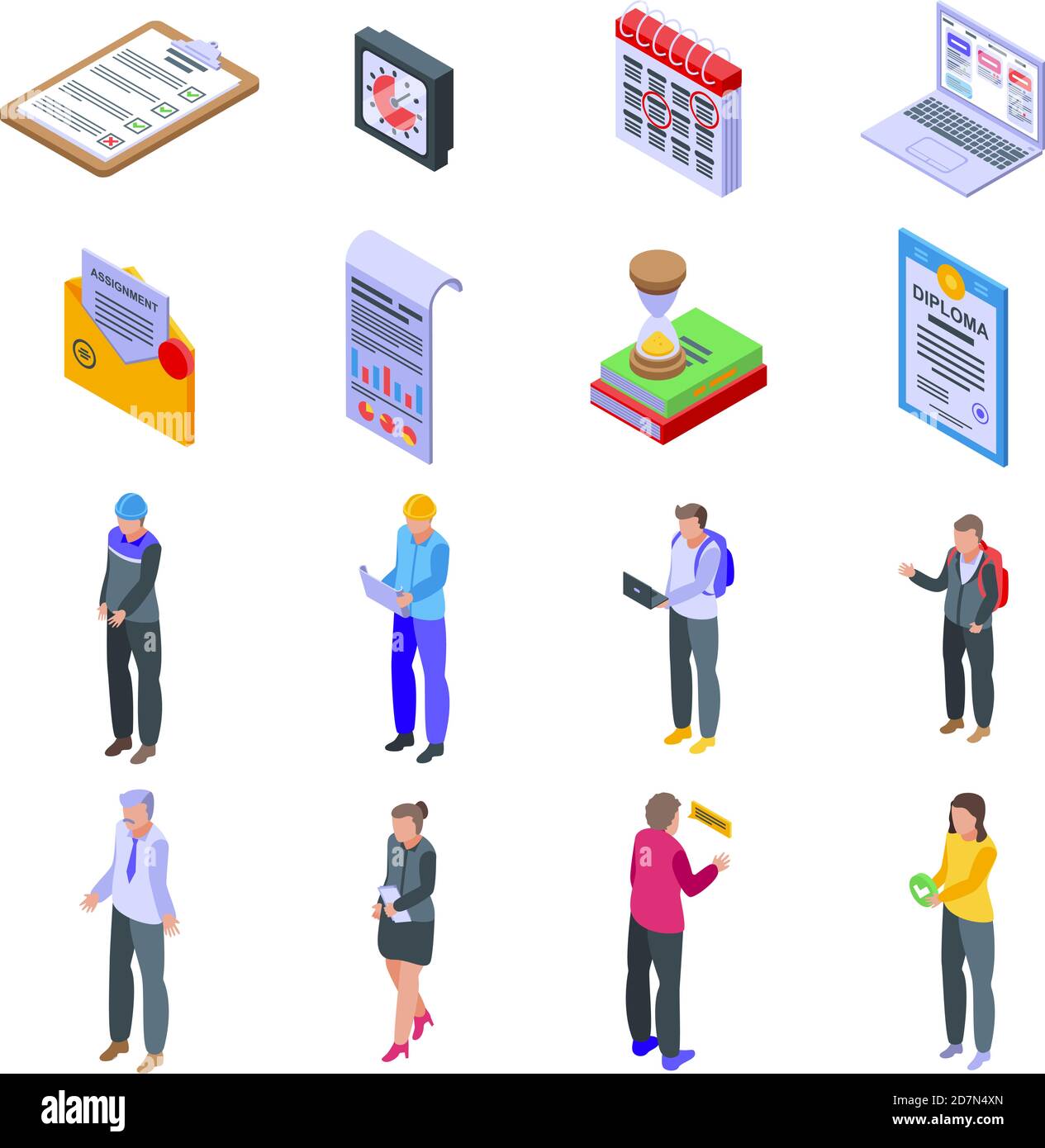 Assignment icons set. Isometric set of assignment vector icons for web design isolated on white background Stock Vector