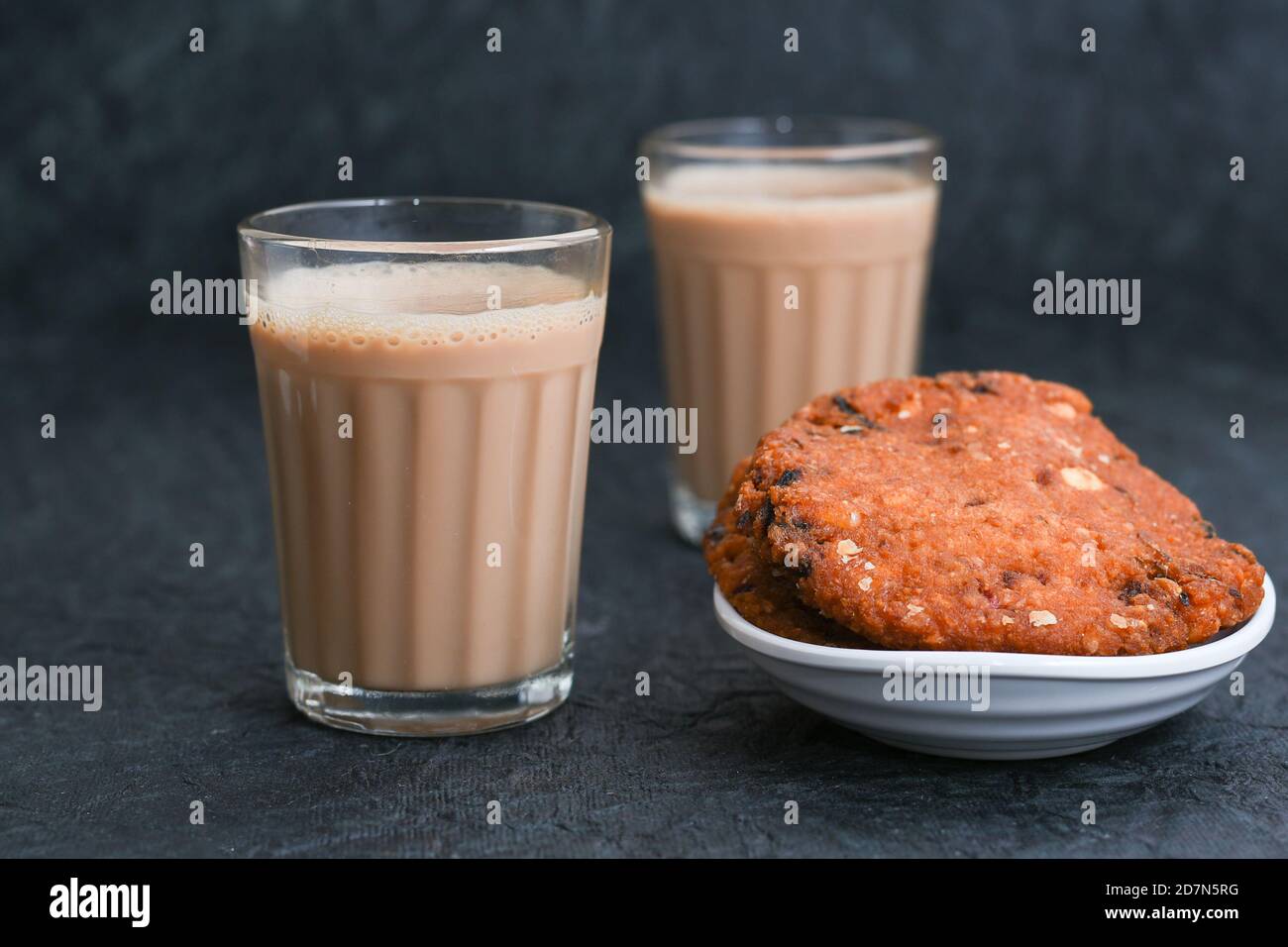 Top view of Indian Masala Chai or traditional beverage with tea, milk