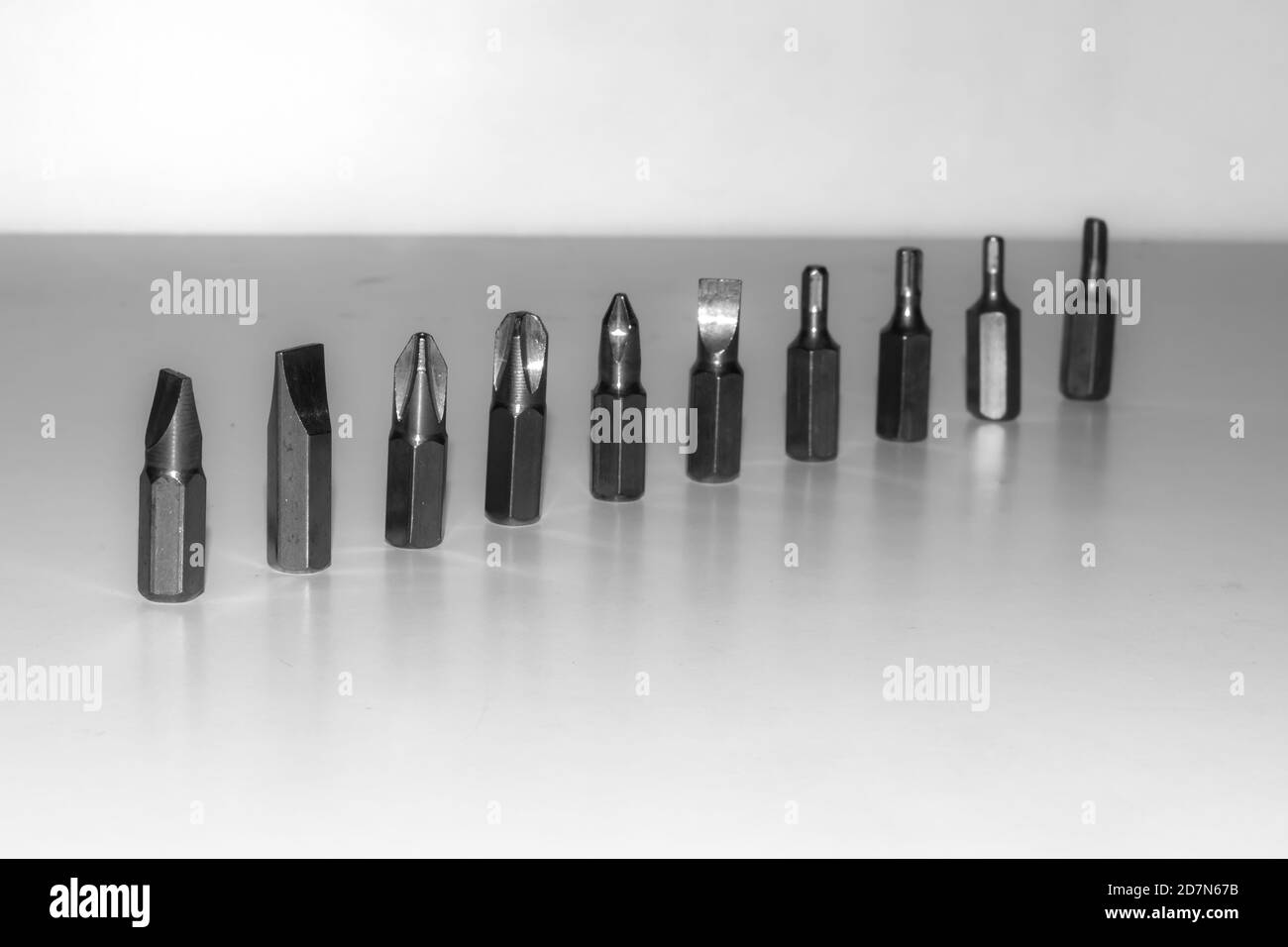 Different types of screw bits of screwdriver isolated on white background Stock Photo Alamy