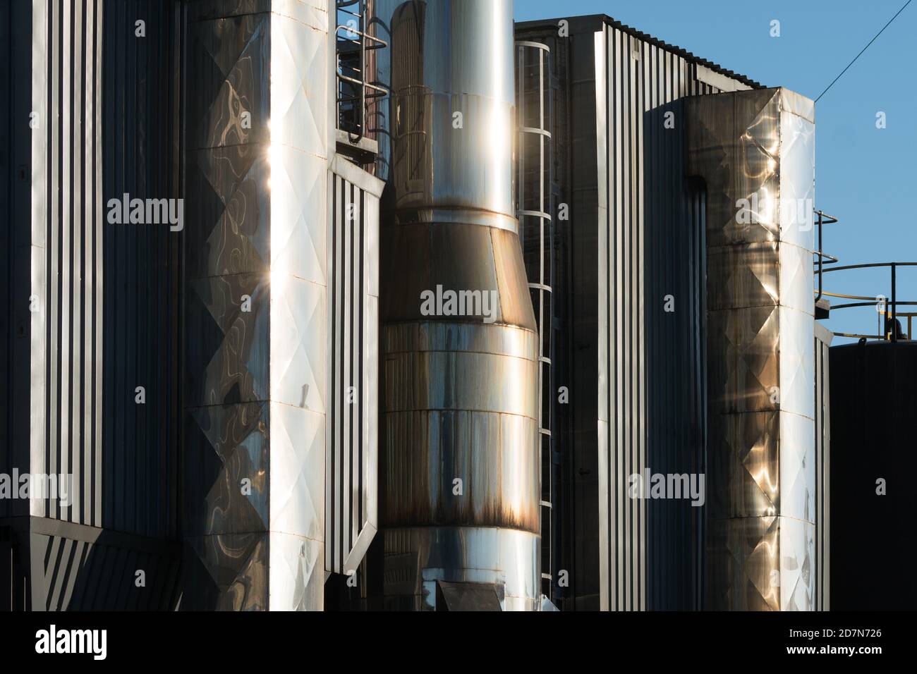steel grain bins or containers and storage facility at a brewery