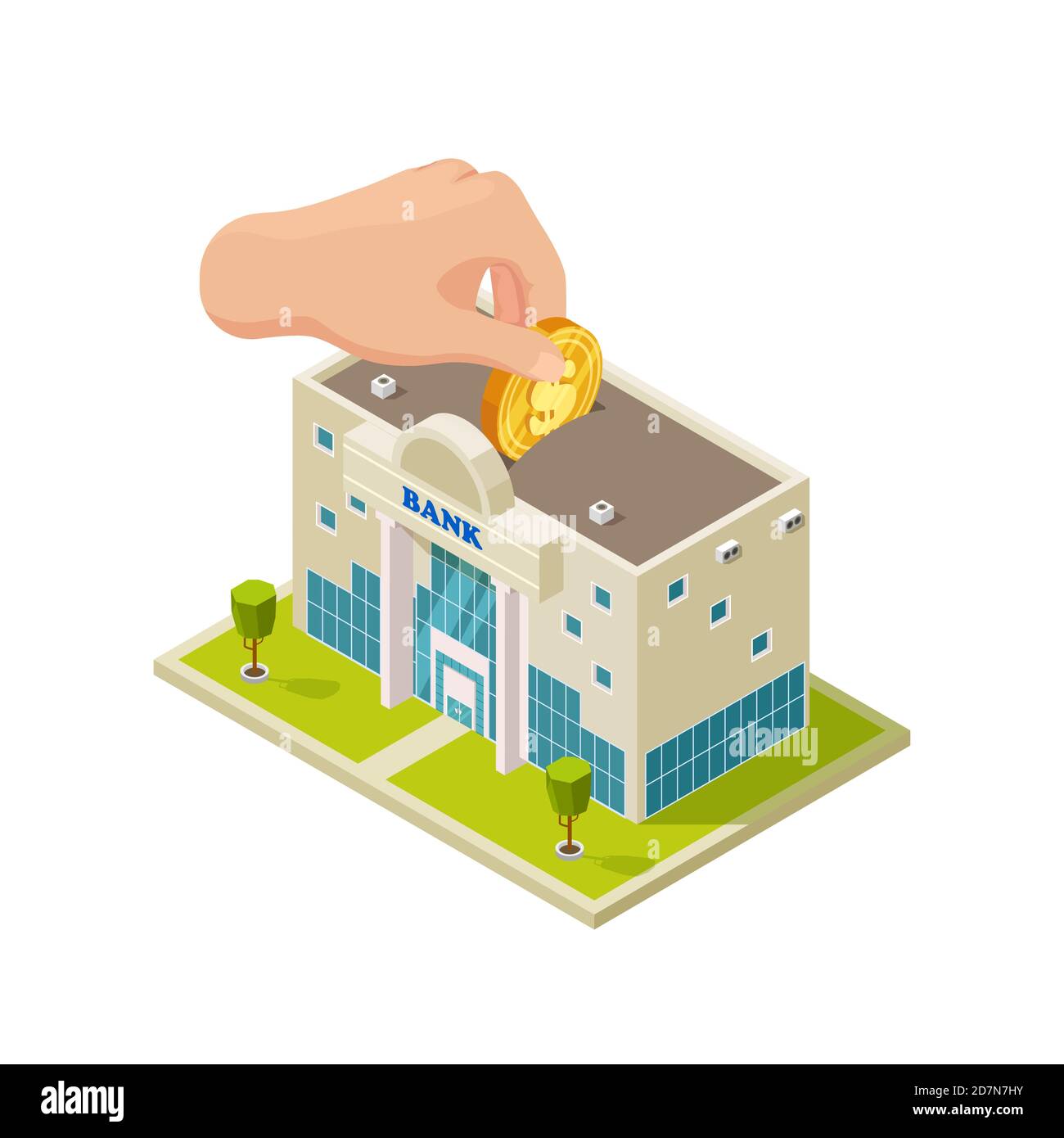 Saving money in bank isometric vector concept. Illustration of finance bank isometric, business financial Stock Vector