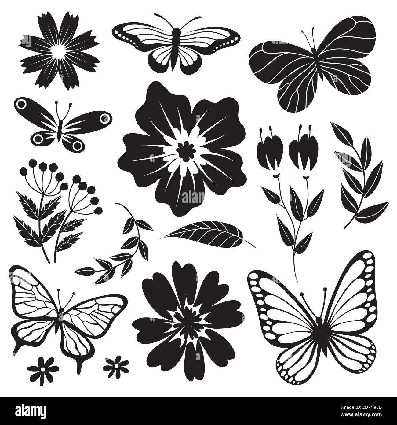 Download Black And White Butterflies And Flowers Hand Drawn Vector Floral Set Floral And Butterfly Flower Plant Monochrome Illustration Stock Vector Image Art Alamy